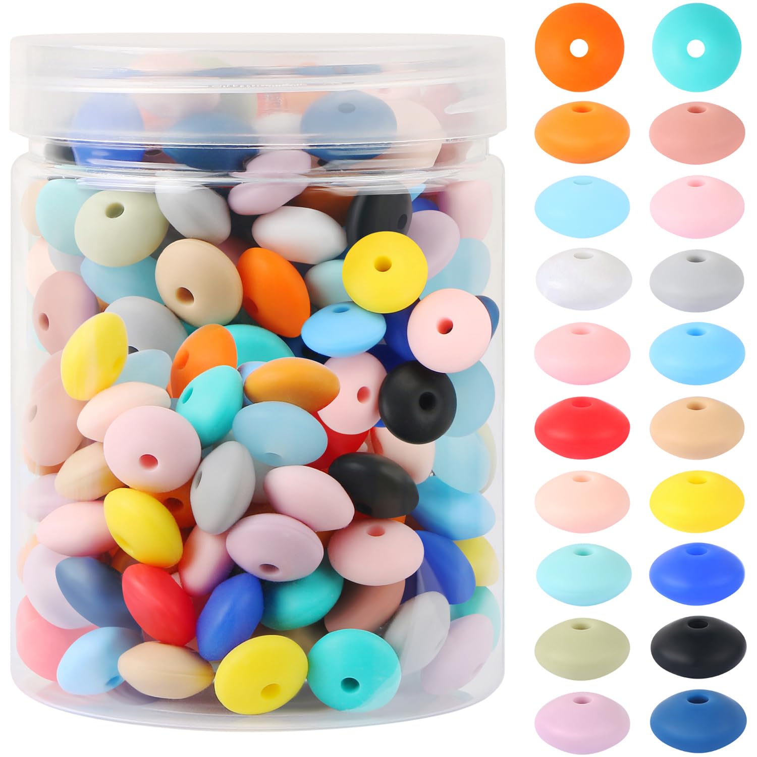 100 Pcs 12mm Colorful Silicone Abacus Beads for DIY Crafts - Bulk Lentil Shaped Spacer Beads for Pens, Keychains, Lanyards & Bracelet Making - Perfect for Jewelry, School Projects & Party Favors