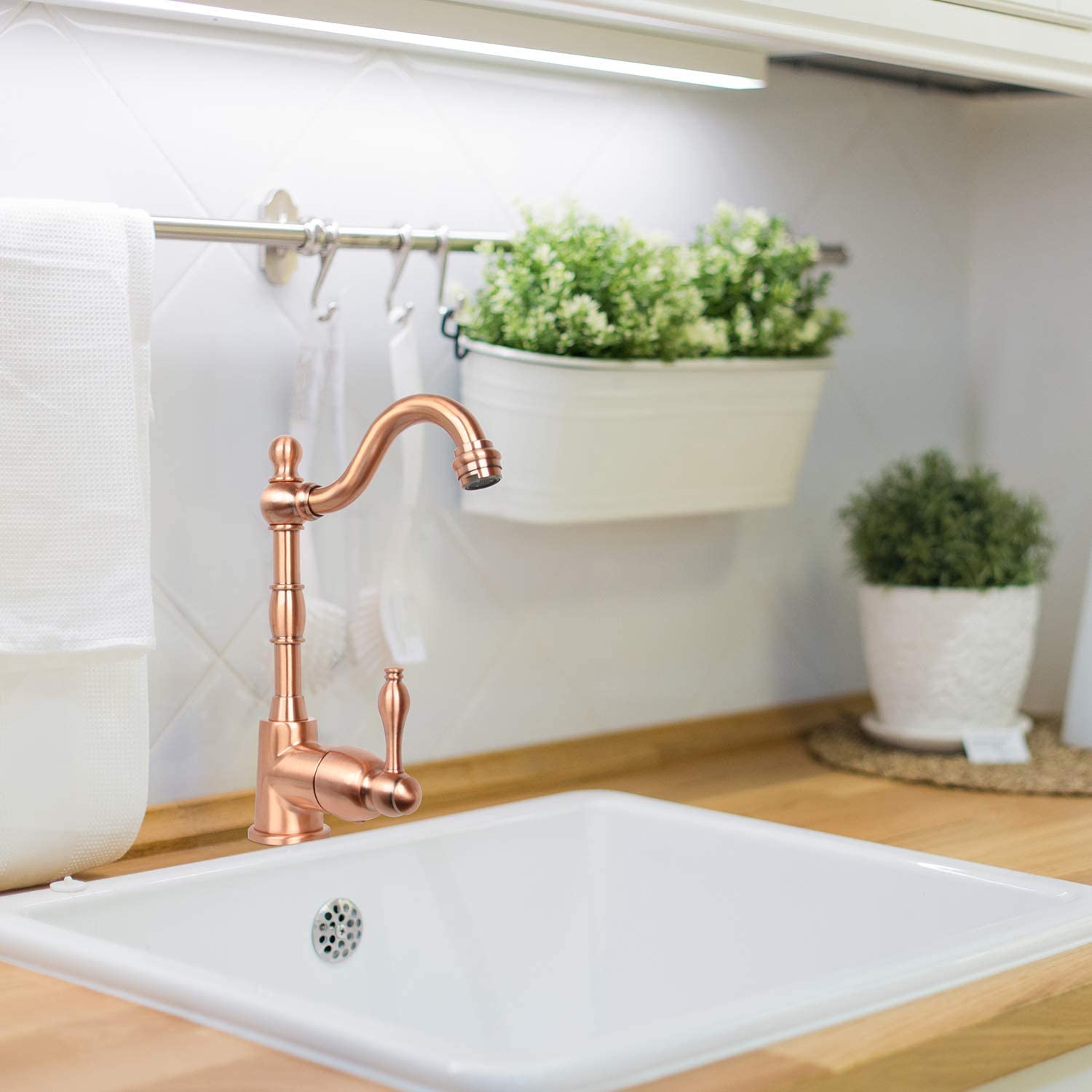 Akicon Copper One-Handle Widespread Kitchen Bar Faucet - Modern Pull-Down Sprayer for Sink, Brushed Nickel Finish - Perfect for Home, Restaurant & Commercial Use