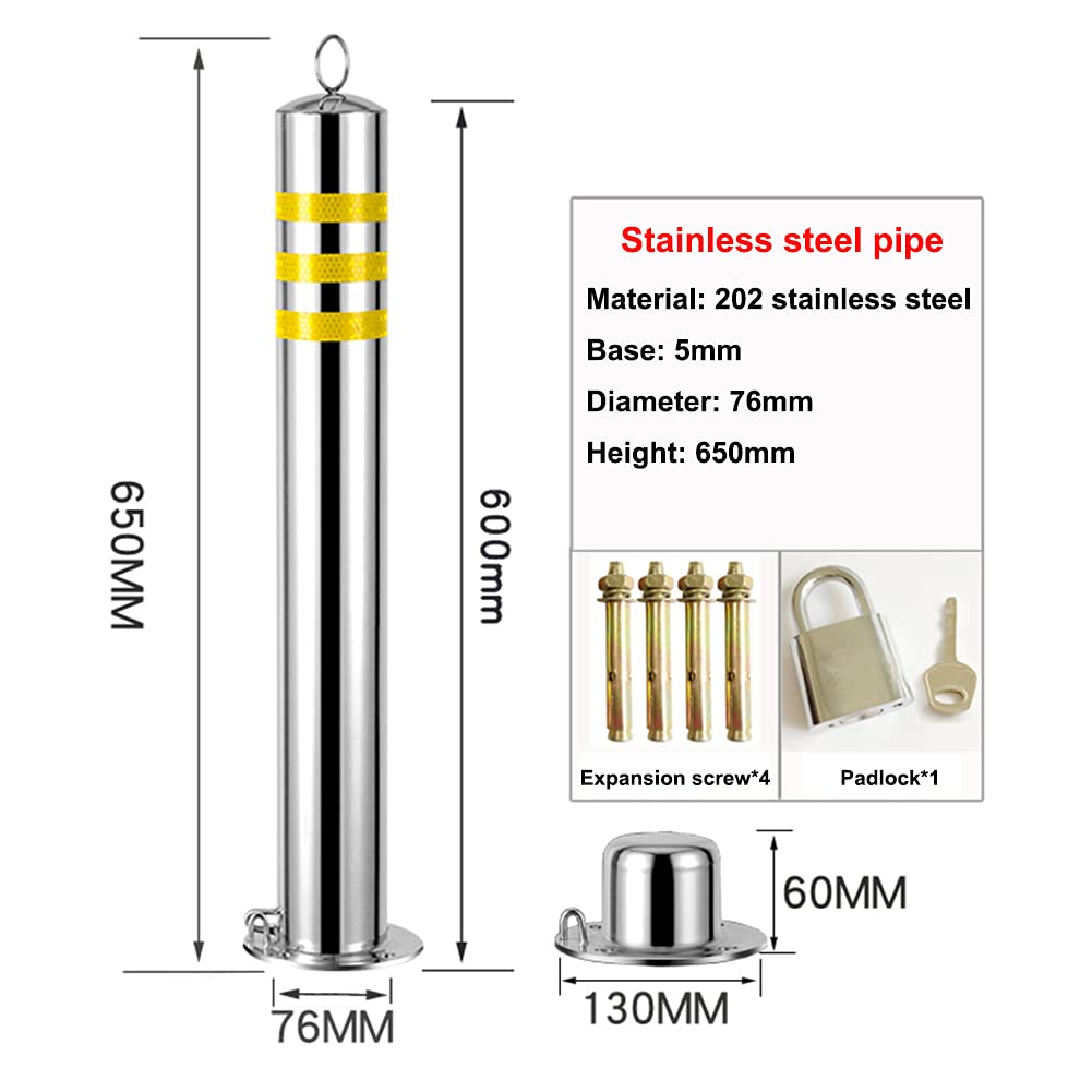 2 Pack Stainless Steel Parking Bollards with Reflective Tape - Heavy Duty Security Posts for Driveways, Garages & Parking Lots - Includes Hanging Ring & Movable Base - Perfect for Traffic Control, Property Protection & Safety Barriers