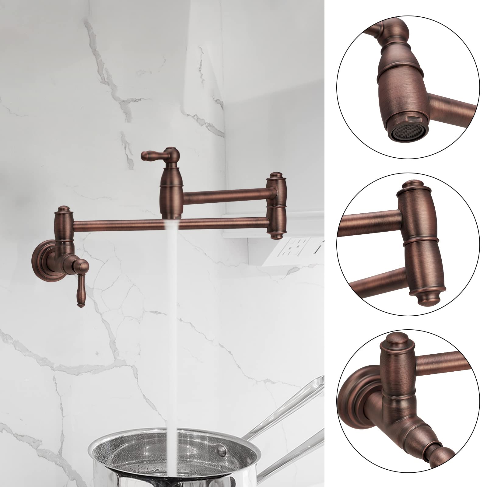 Antique Bronze Wall-Mounted Pot Filler Kitchen Faucet - Hot & Cold Water Sprayer for Cooking, Filling Pots & Pasta Making - Perfect for Modern Farmhouse & Industrial Style Kitchens