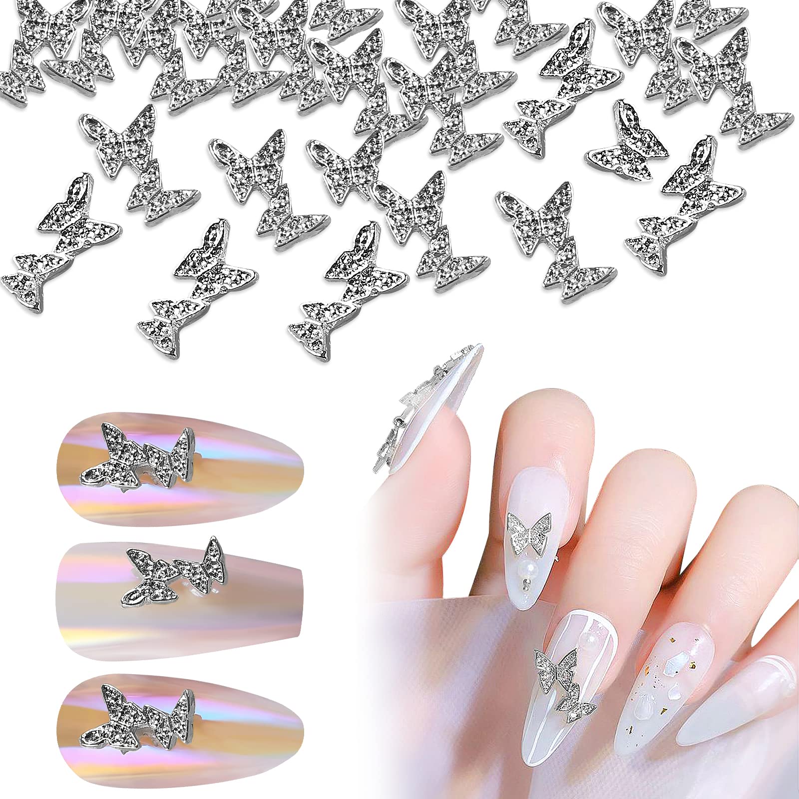 50pcs 3D Alloy Butterfly Nail Art Charms - Premium DIY Nail Decorations for Women & Girls - Elegant Nail Accessories for Parties, Weddings & Special Occasions