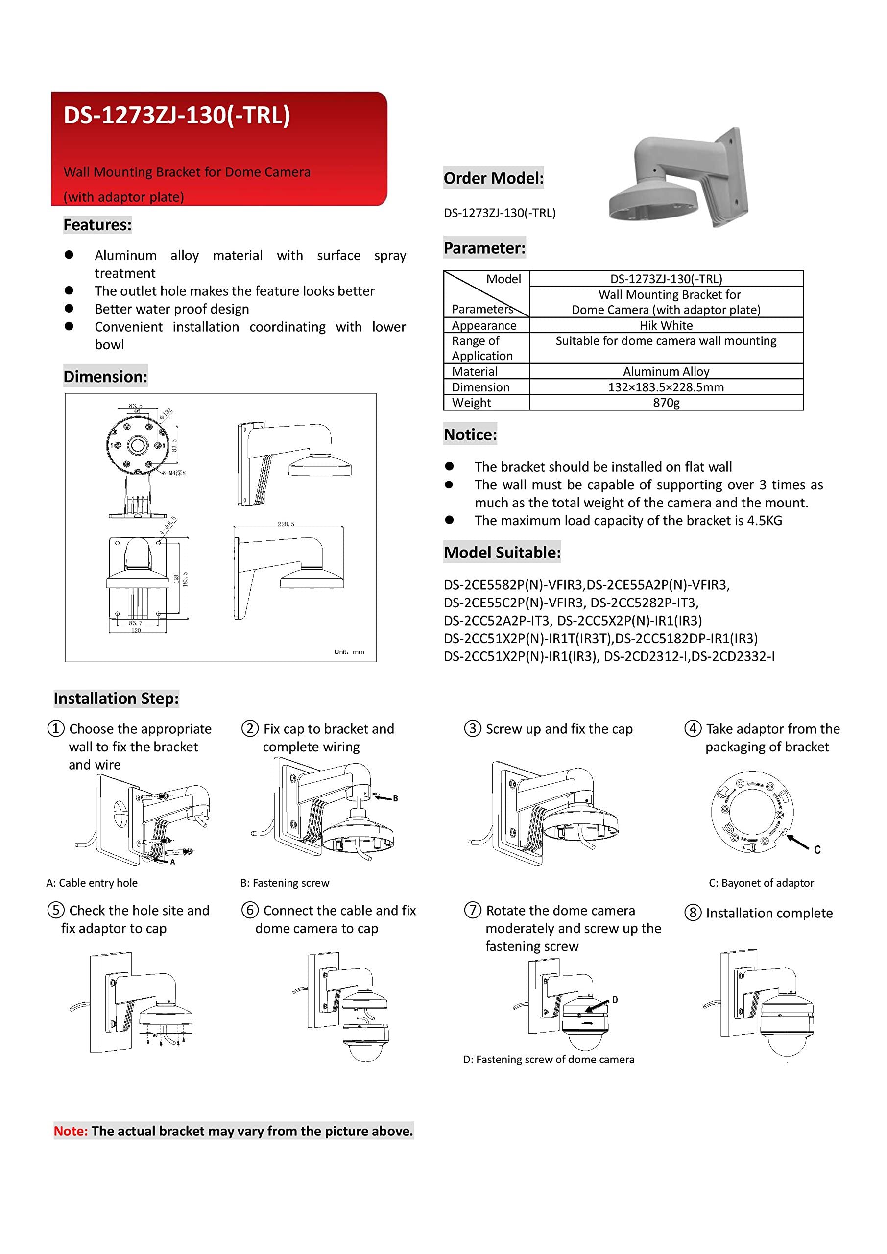 Universal Vertical Pole Mount Adapter for Hikvision PTZ Cameras - Compatible with WMS, WML, PC130T, DS-1273ZJ-130-TRL & More - HD Real PM DS-1275ZJ LTB378 Pole Mount - Ideal for Outdoor Security & Surveillance Systems