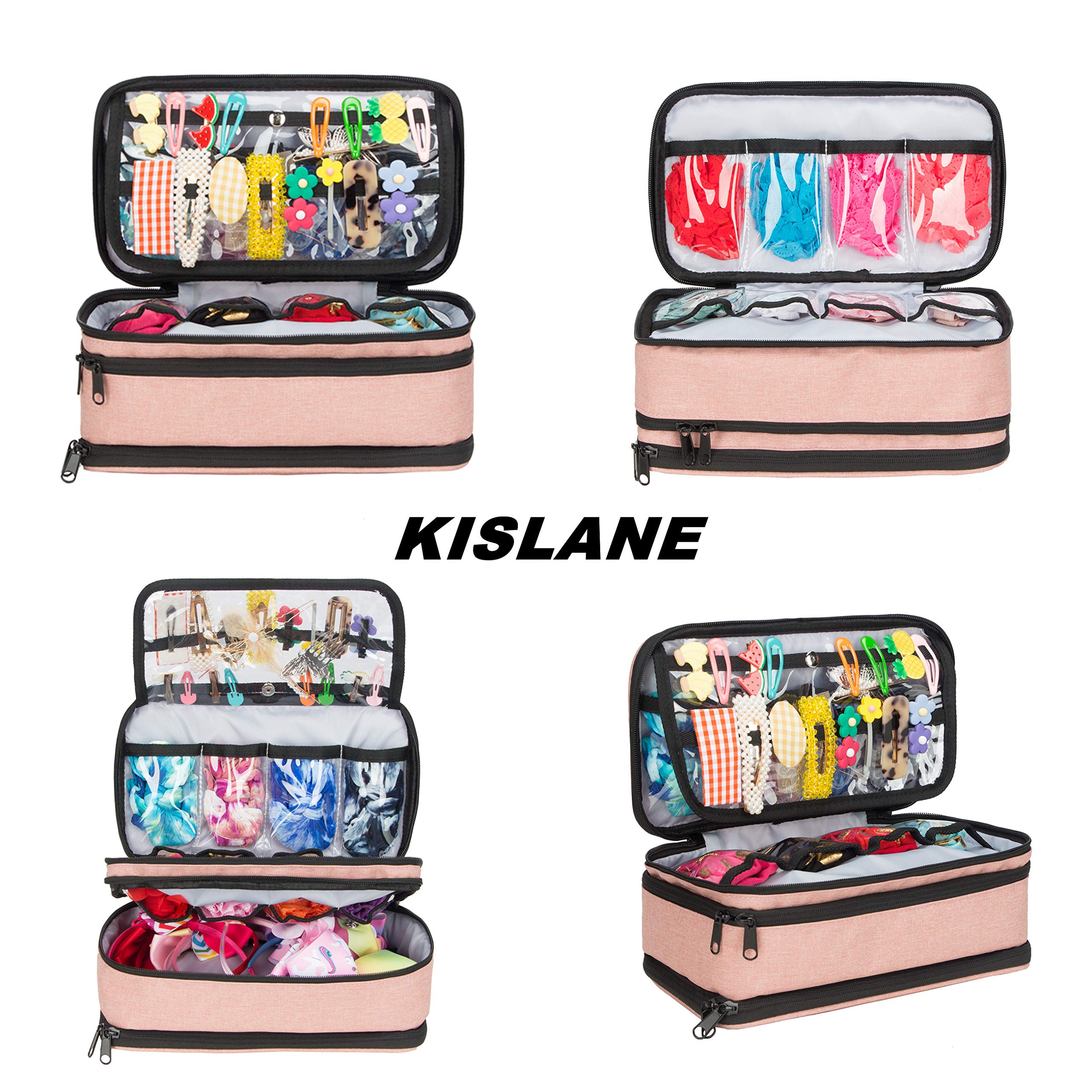 KISLANE Baby Girl Hair Accessories Organizer - Soft Headband Holder & Barrettes Storage Bag with Multi-Pockets for Hair Bows, Clips, Ties - Perfect for Travel, Nursery Organization & Toddler Accessory Storage