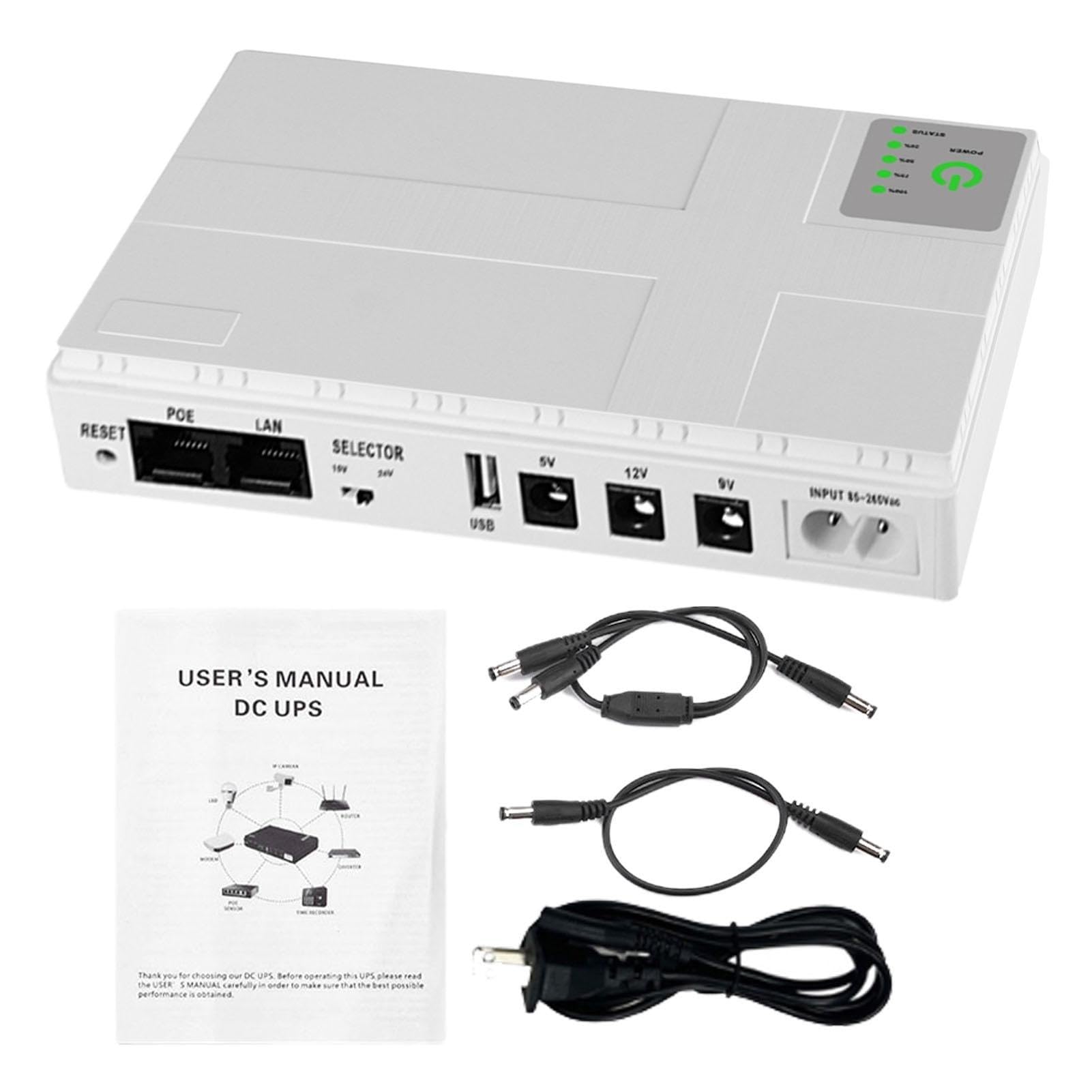 Portable UPS Power Supply with Two Output Ports - Uninterruptible Backup Battery for Internet Routers, Security Cameras & Home Office Devices | Compact & Easy to Carry Emergency Power Solution