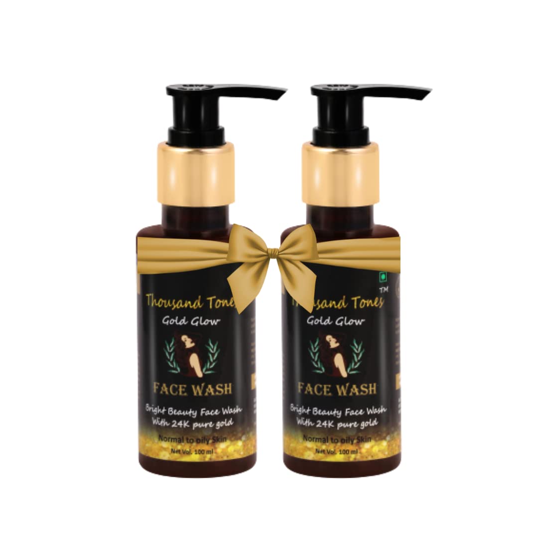Thousand Tones Skin Brightening Gold Face Wash - Radiance Boosting & Glow Enhancing Cleanser (100ml, Pack of 2) | Gentle Daily Facial Cleanser for Brighter, Even-Toned Skin | Perfect for Morning & Night Skincare Routine