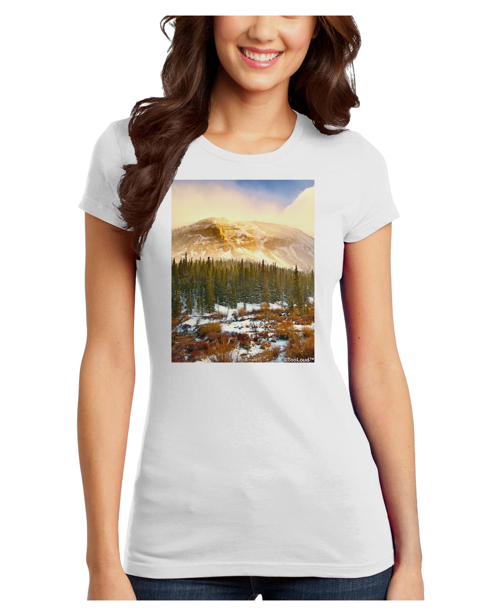 TooLoud Nature Photography - Mountain Glow Juniors Petite T-Shirt | Women's Outdoor Adventure Tee | Hiking, Camping & Travel Apparel