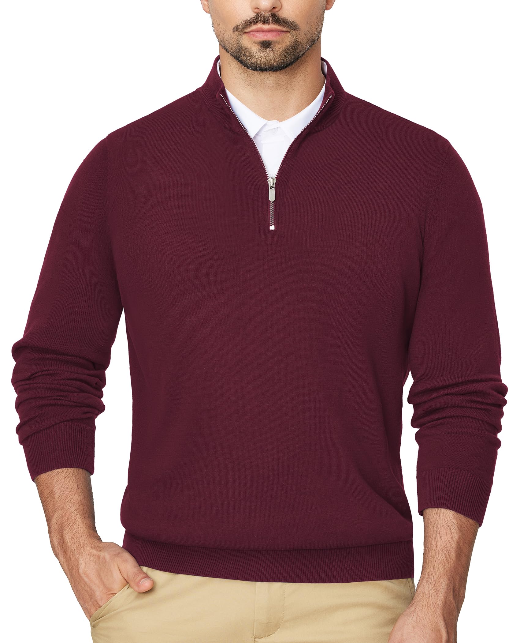 Men's Lightweight Cotton Quarter Zip Pullover Sweater - Soft Mock Neck Long Sleeve Casual Knit Top for Fall & Winter | Perfect for Office, Travel and Outdoor Activities