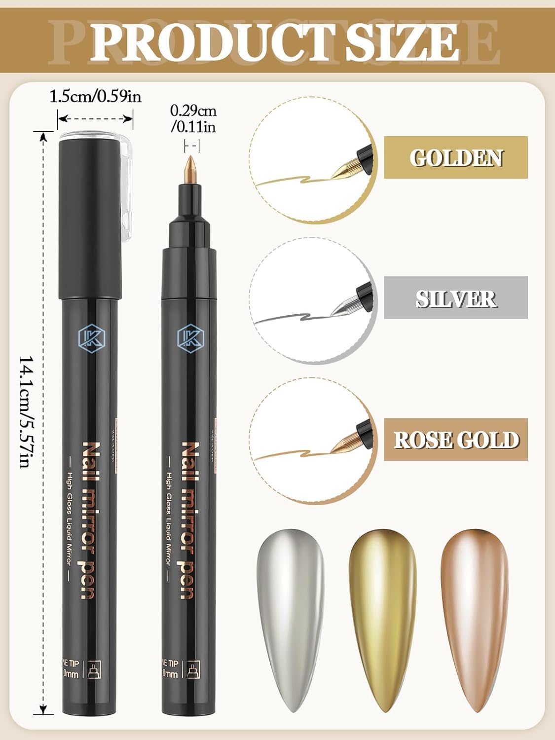 NAILWIND Chrome Mirror Nail Art Pen - Rose Gold Holographic Glitter Powder with Mirror Effect for Nail Polish Design | Perfect for DIY Manicures, Nail Salons & Professional Nail Artists