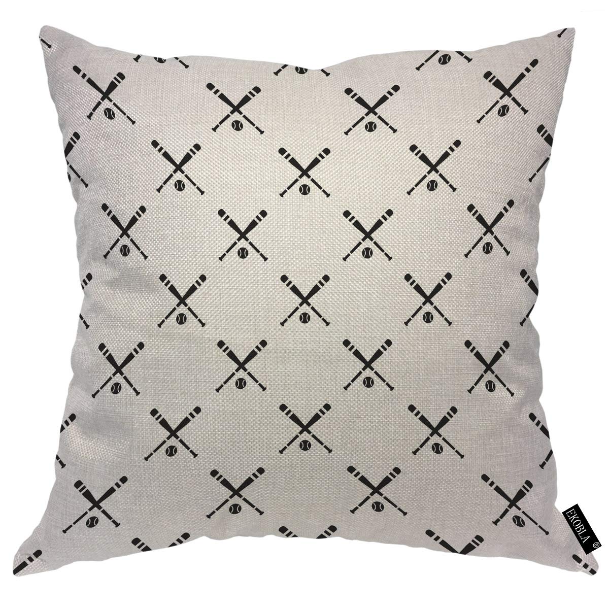 EKOBLA 24x24 Inch Baseball Bat Throw Pillow Cover - Sports Pattern with Team Strike Web Ball Design - Durable Cotton Linen Decorative Pillow Case for Sofa, Living Room & Bedroom - Perfect for Sports Fans Home Decor and Game Room Accessories
