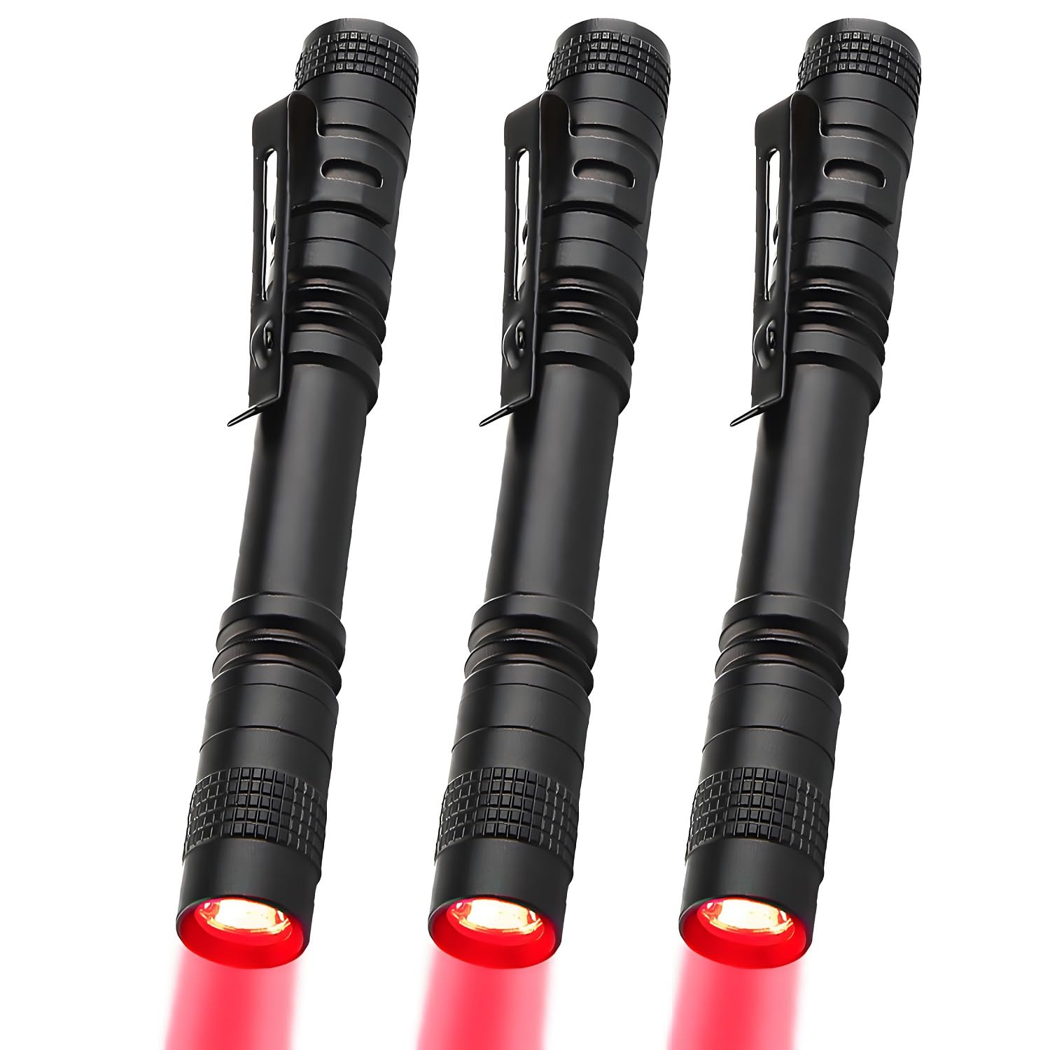 MVIOCS 3 Pack Mini Red LED Pen Flashlights - Waterproof Pocket Flashlight with Clip for Work, Astronomy, Aviation & Night Observation - Compact Red Light for Emergency, Camping, Hiking & Outdoor Adventures