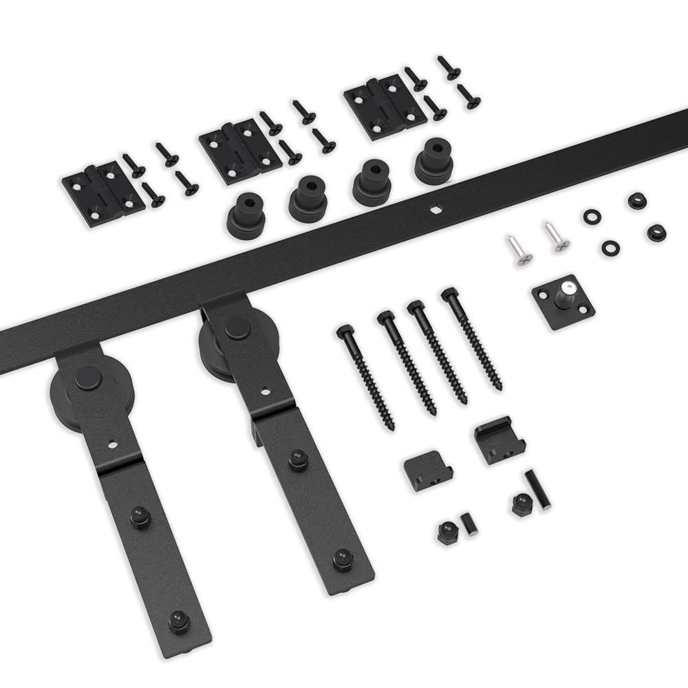 5FT Heavy Duty Bi-Folding Sliding Barn Door Hardware Kit - Smooth & Quiet Operation, Easy Installation for 2 Doors (No Door Included) - Perfect for Bedroom Closets, Pantries and Home Office Spaces