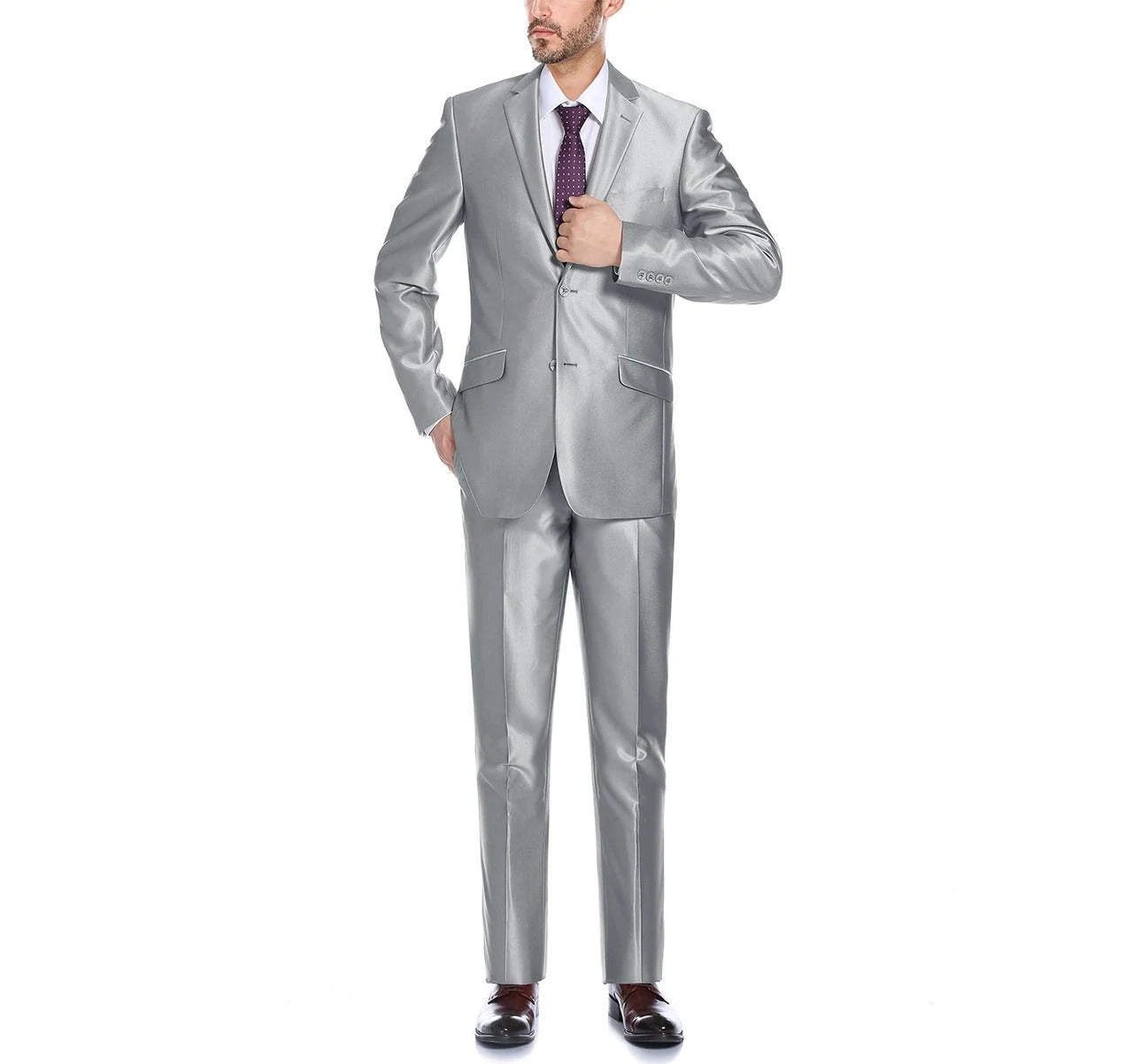 Alessandro Vitello by Renoir Sharkskin Classic Fit Italian Styled Two Piece Suit 207 2 | Premium Men's Business Formal Attire for Weddings, Office & Special Occasions
