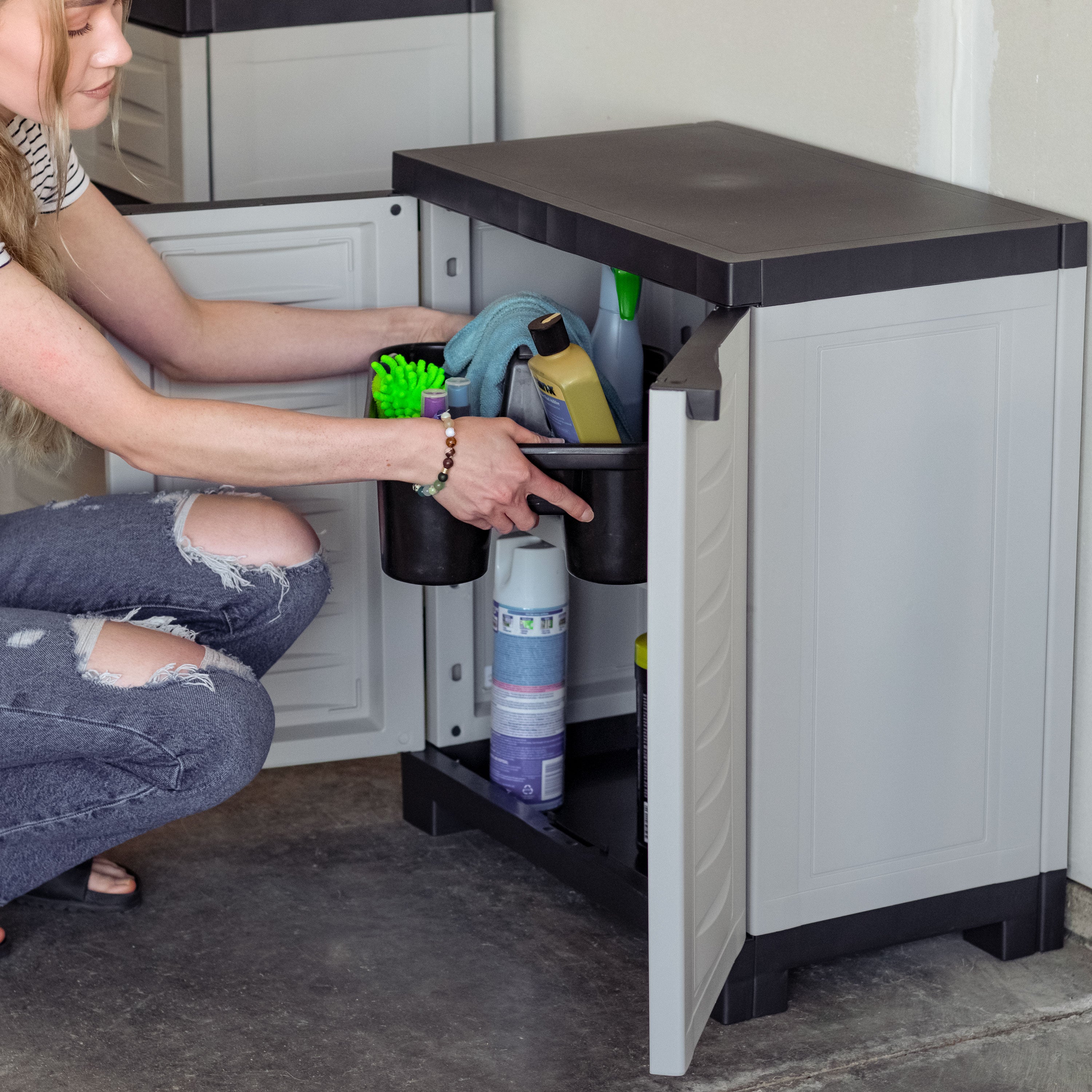 Durable Plastic Garage Storage Cabinet with Adjustable Shelves - Heavy-Duty Organizer for Tools, Gardening Supplies & Home Organization