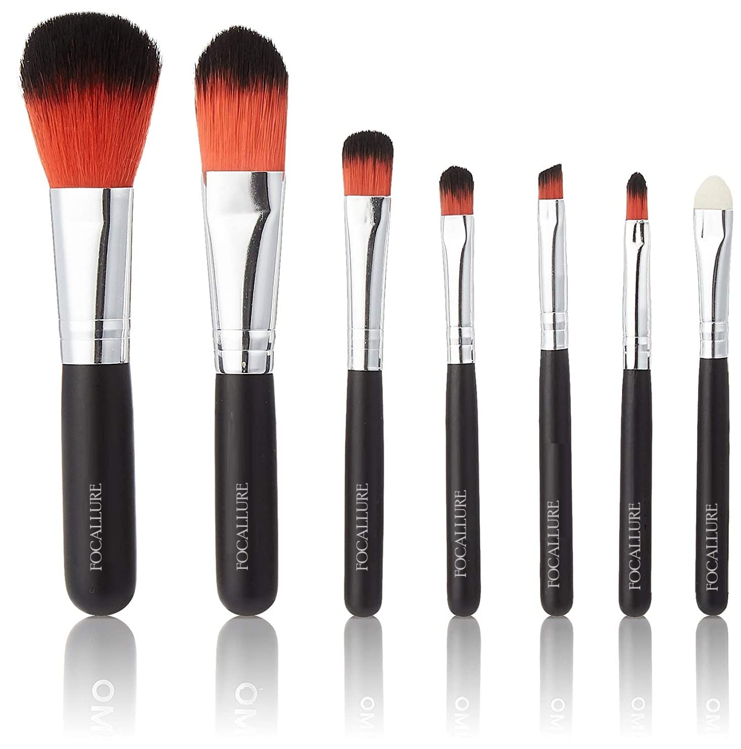 FOCALLURE Professional Makeup Brush Set - 7 Piece Black with Tin Box for Studio & Personal Use - Perfect for Foundation, Blending, Contouring & More