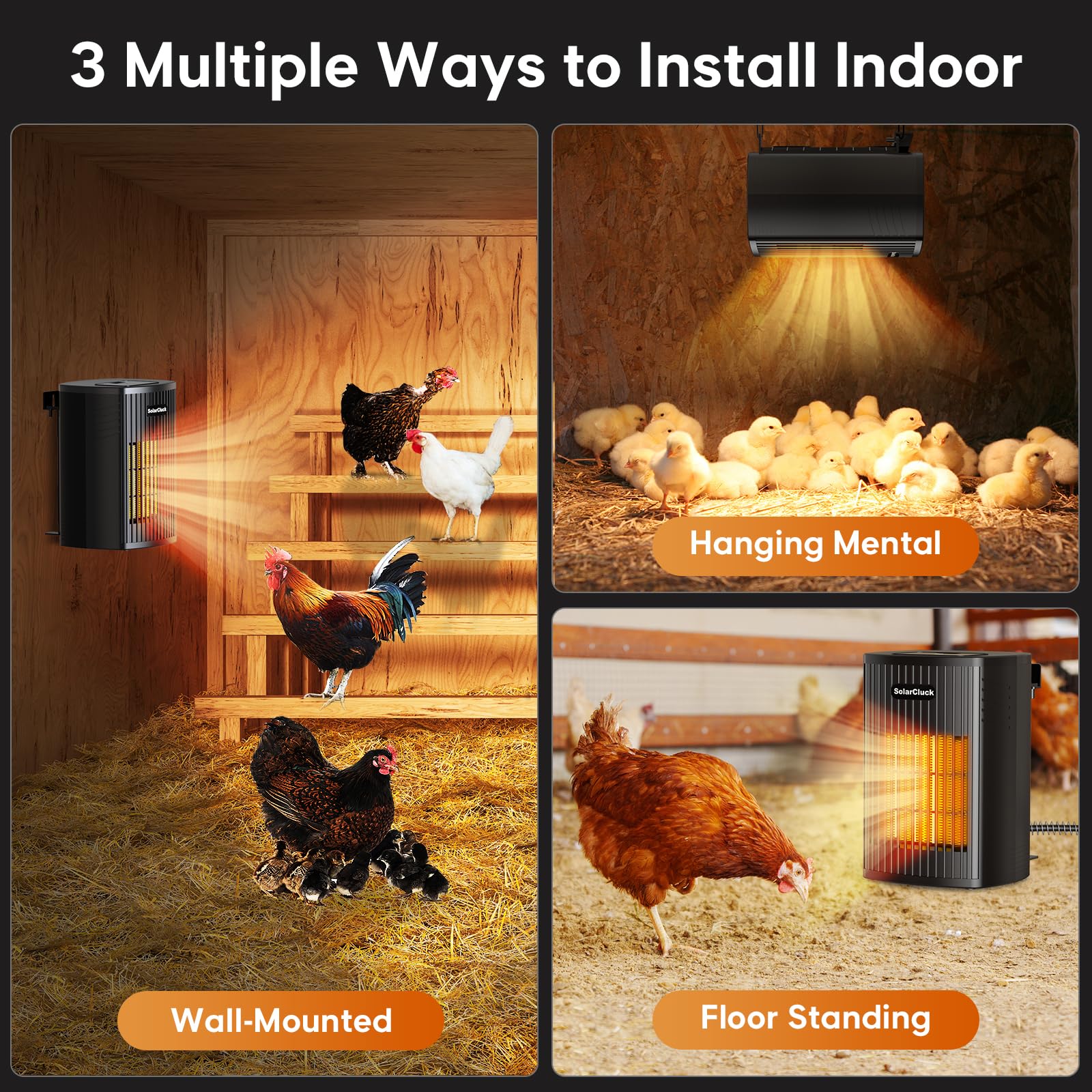 600W/300W Adjustable Thermostat Chicken Coop Heater with 6.5Ft Anti-Chew Cord - Indoor/Outdoor Pet Heater for Winter - Perfect for Chicken Coops, Dog Houses & Outdoor Animal Shelters - Keep Your Pets Warm in Cold Weather