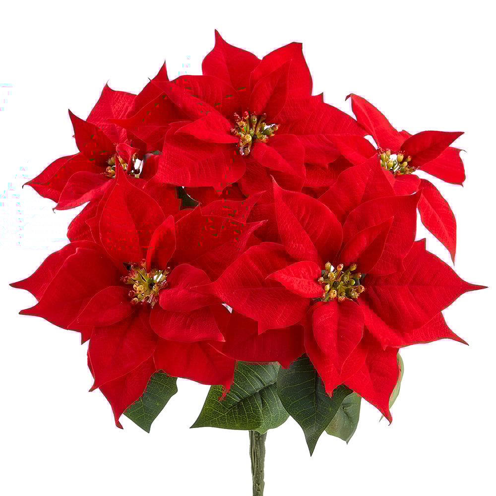 15 Red Velvet Artificial Poinsettia Flower Bushes - Pack of 12 - Christmas Decorations, Holiday Centerpieces, Table Arrangements & Home Décor