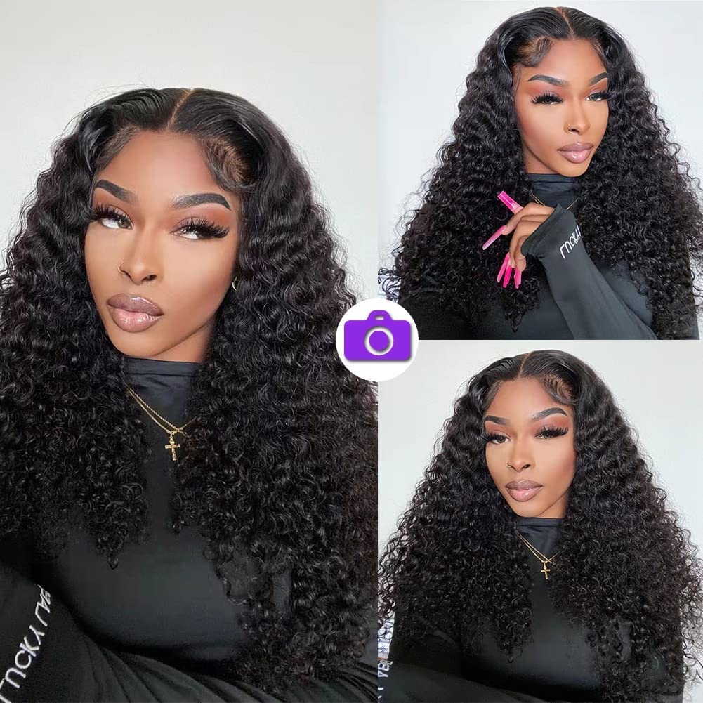 ALLRUN 4x4 Kinky Curly Human Hair Wig - Pre Plucked Glueless Lace Closure Wig 22 Inch 180% Density for Black Women | Wear & Go Natural Look for Daily Wear, Parties & Special Occasions