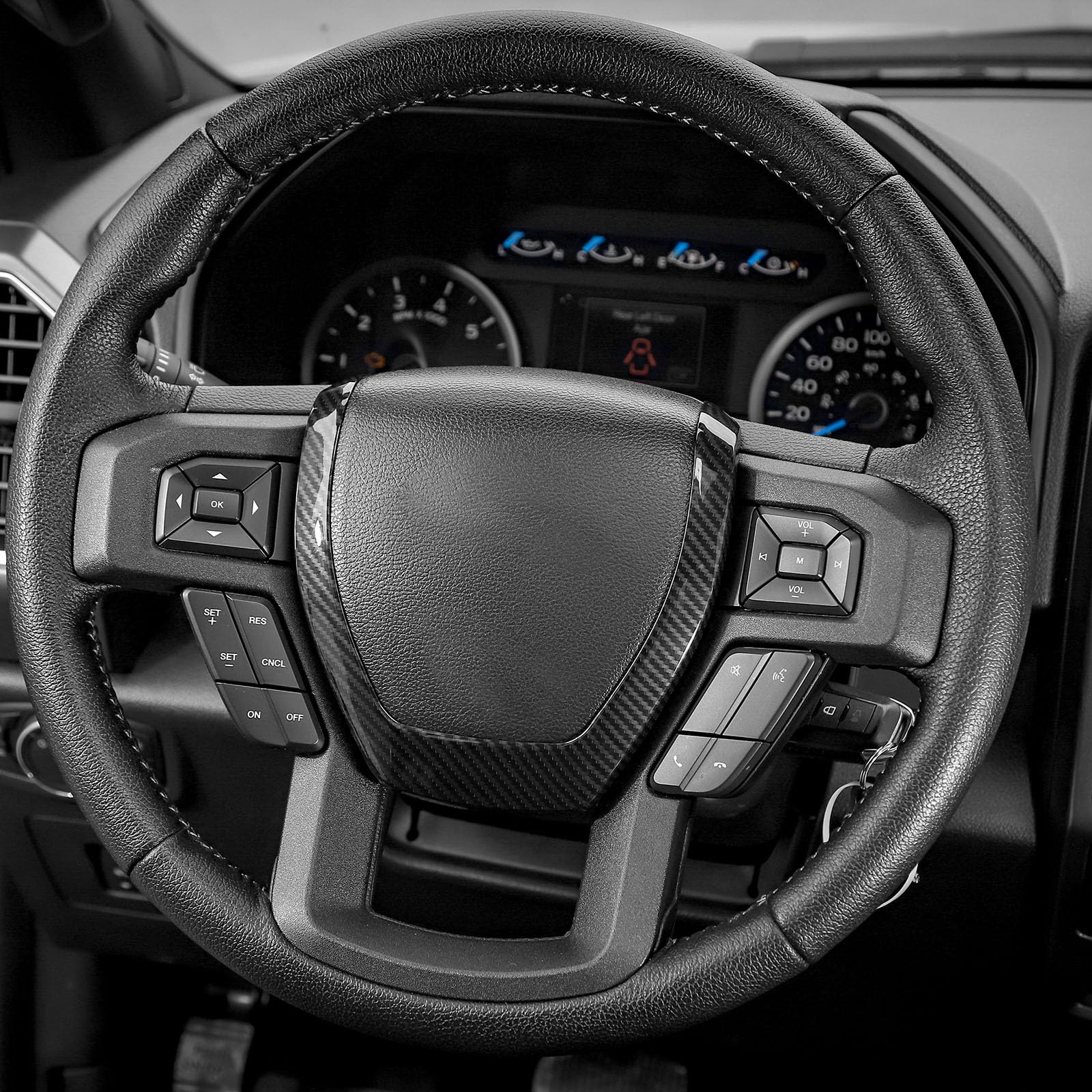 Carbon Fiber Steering Wheel Trim Panel Bezel for Ford F150 2015-2020 | Black ABS Interior Accessories | Upgrade Your Truck's Interior Style & Protection
