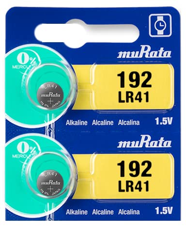 Murata LR41 1.55V Alkaline Button Cell Battery (2-Pack) - Replacement for Sony LR41, AG3, 192, 384 - Perfect for Watches, Calculators & Small Electronics