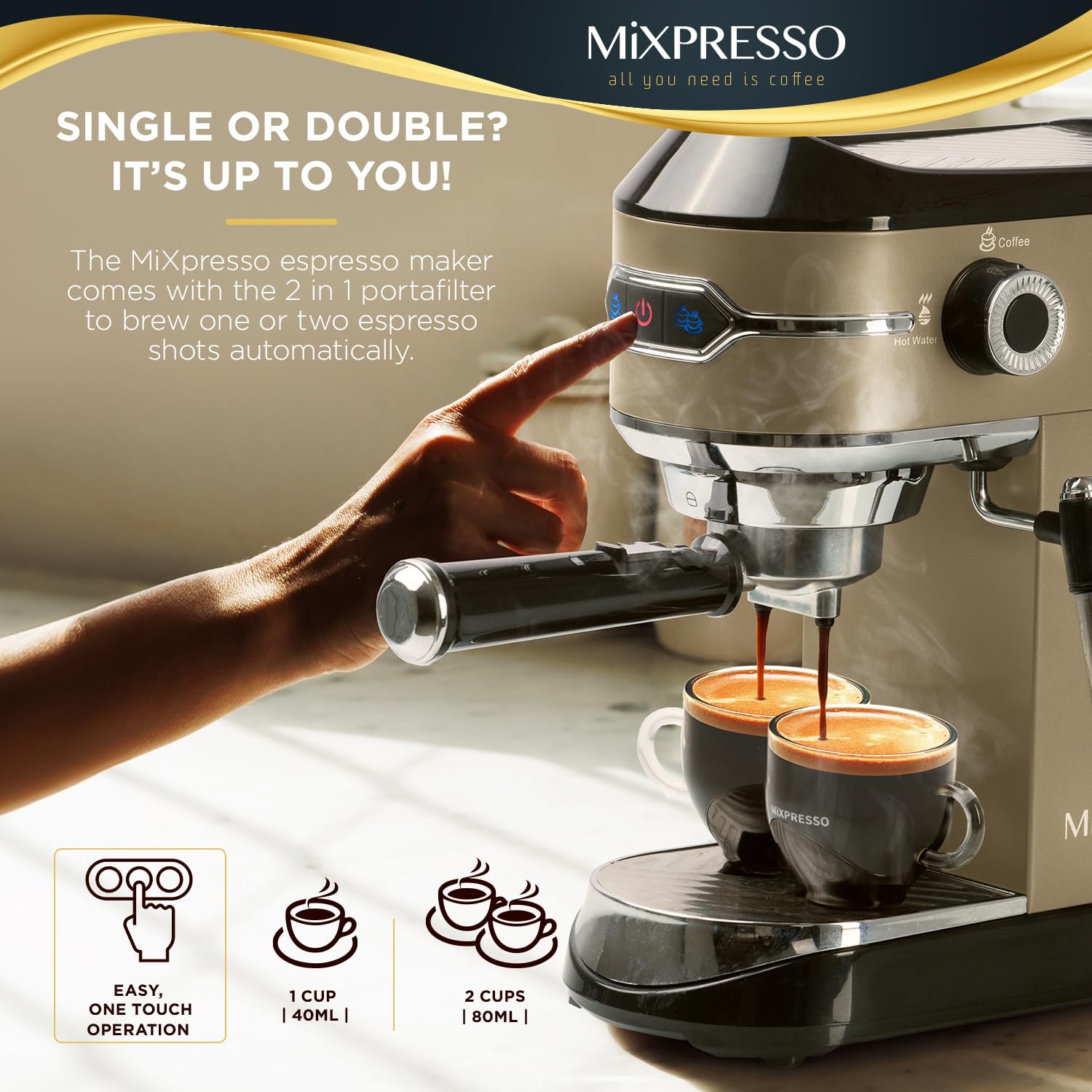 Mixpresso Professional 15 Bar Espresso Machine with Milk Frother - Fast Heating 1450W, 37Oz Water Tank - Perfect for Home Baristas, Cappuccino & Latte Maker - Ideal for Morning Coffee, Entertaining Guests & Coffee Shops