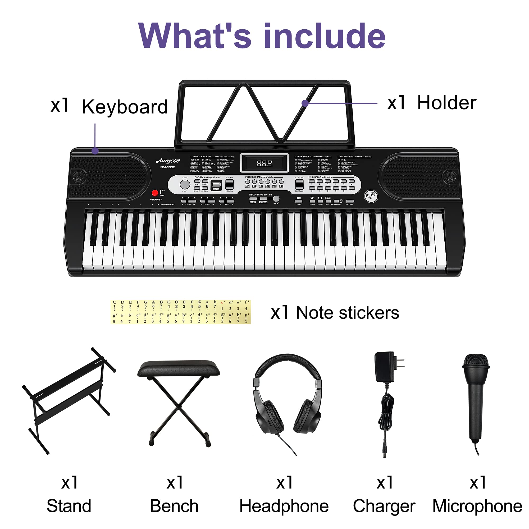 Alkmaar 61-Key Portable Electronic Keyboard Piano (BST8602) - Compact & Lightweight for Beginners, Travel, Home Practice & Live Performances