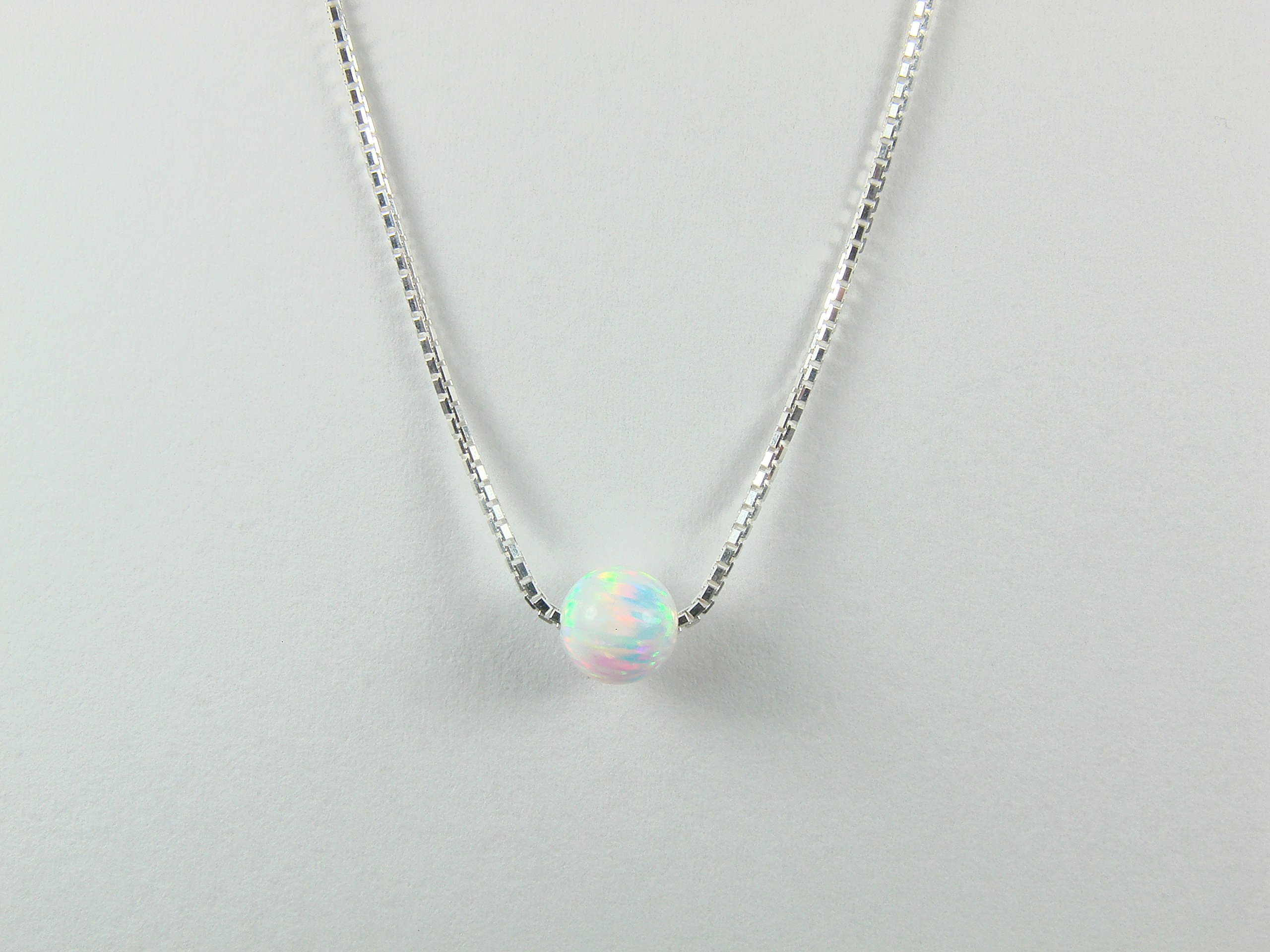 White Opal Ball Sterling Silver Necklace - Little Opal Bead Dot Pendant for Women, Perfect for Everyday Wear, Gift Giving, and Special Occasions