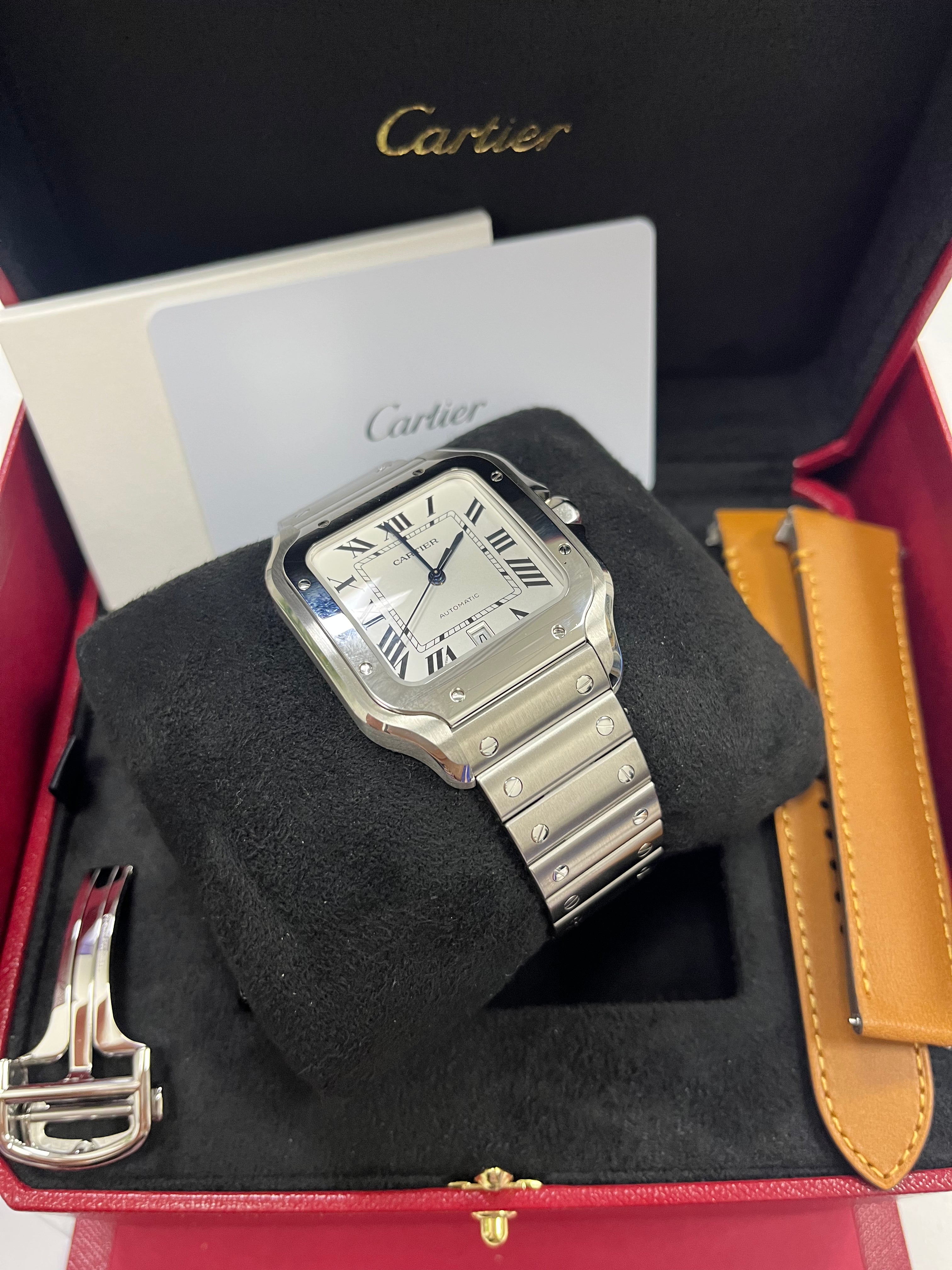 Cartier Santos 2023 WSSA0018 Men's Watch - Large White Dial, Stainless Steel, Swiss Luxury Timepiece for Business, Gifting & Special Occasions