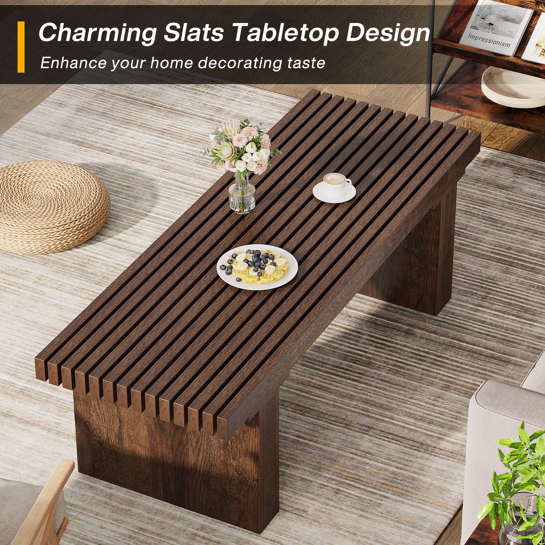 47.2 Inch Modern Wooden Coffee Table - Rectangle Living Room Center Table for Home Decor, Sofa & Lounge Furniture - Perfect for Living Spaces, Family Rooms & Offices