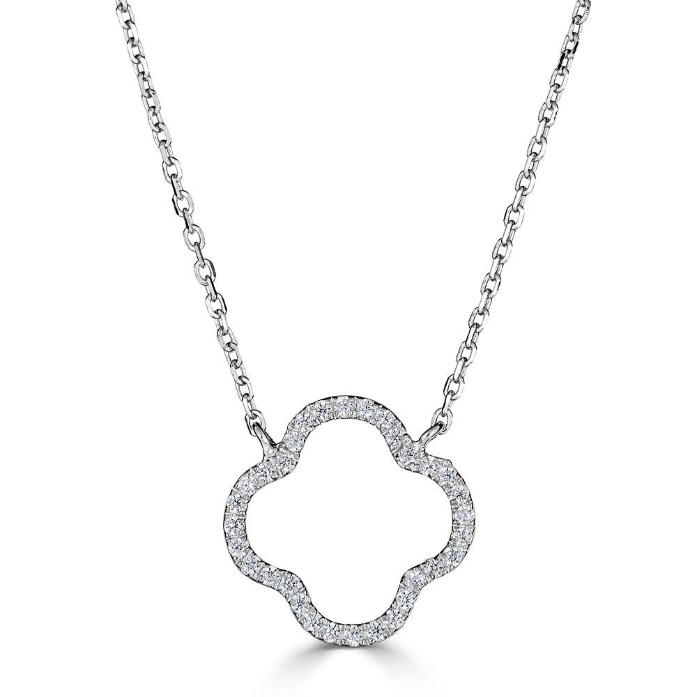 14K Gold 0.10 CTW Diamond Clover Pendant Necklace - Elegant Four Leaf Clover Jewelry for Women, Perfect for St. Patrick's Day Gifts & Everyday Wear