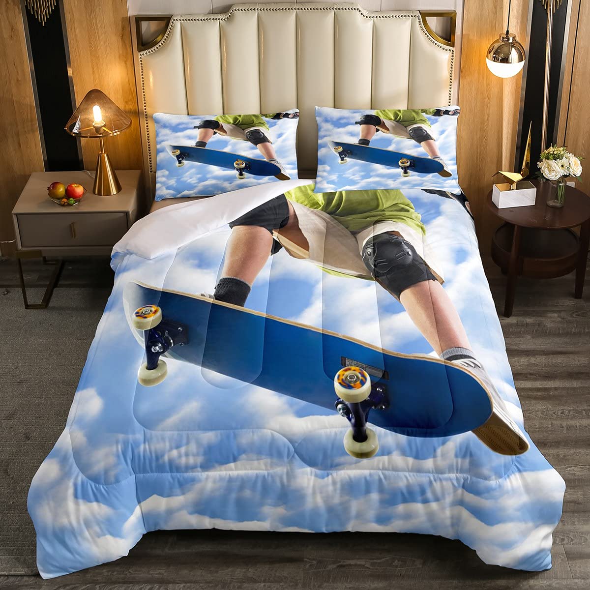 Skateboard Bedding Set - Full Size Extreme Sports Themed Comforter & Duvet Set for Kids, Boys, Girls & Teens - Breathable Quilt with Skateboard Room Decor - Perfect for Skateboard Lovers' Bedrooms, Dorm Rooms & Teen Themed Bedrooms