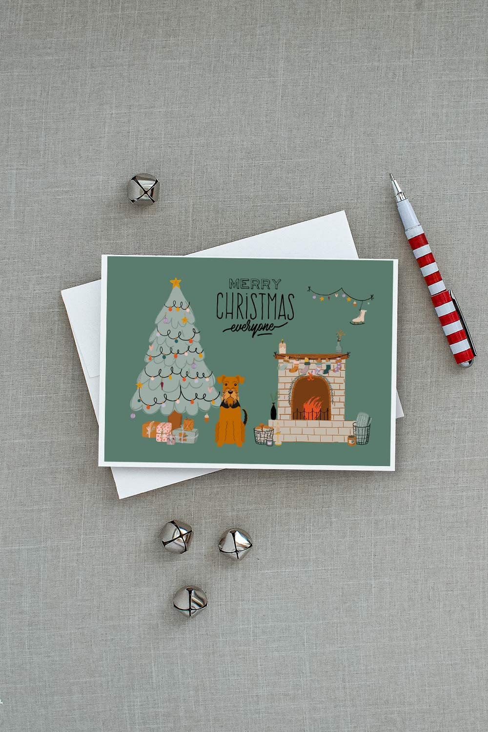 Caroline's Treasures CK7604GCA7P Airedale Christmas Greeting Cards - Pack of 8 Blank A7 Note Cards (5x7 inches) with Envelopes | Holiday Cards for Christmas Wishes, Party Invitations & Seasonal Greetings