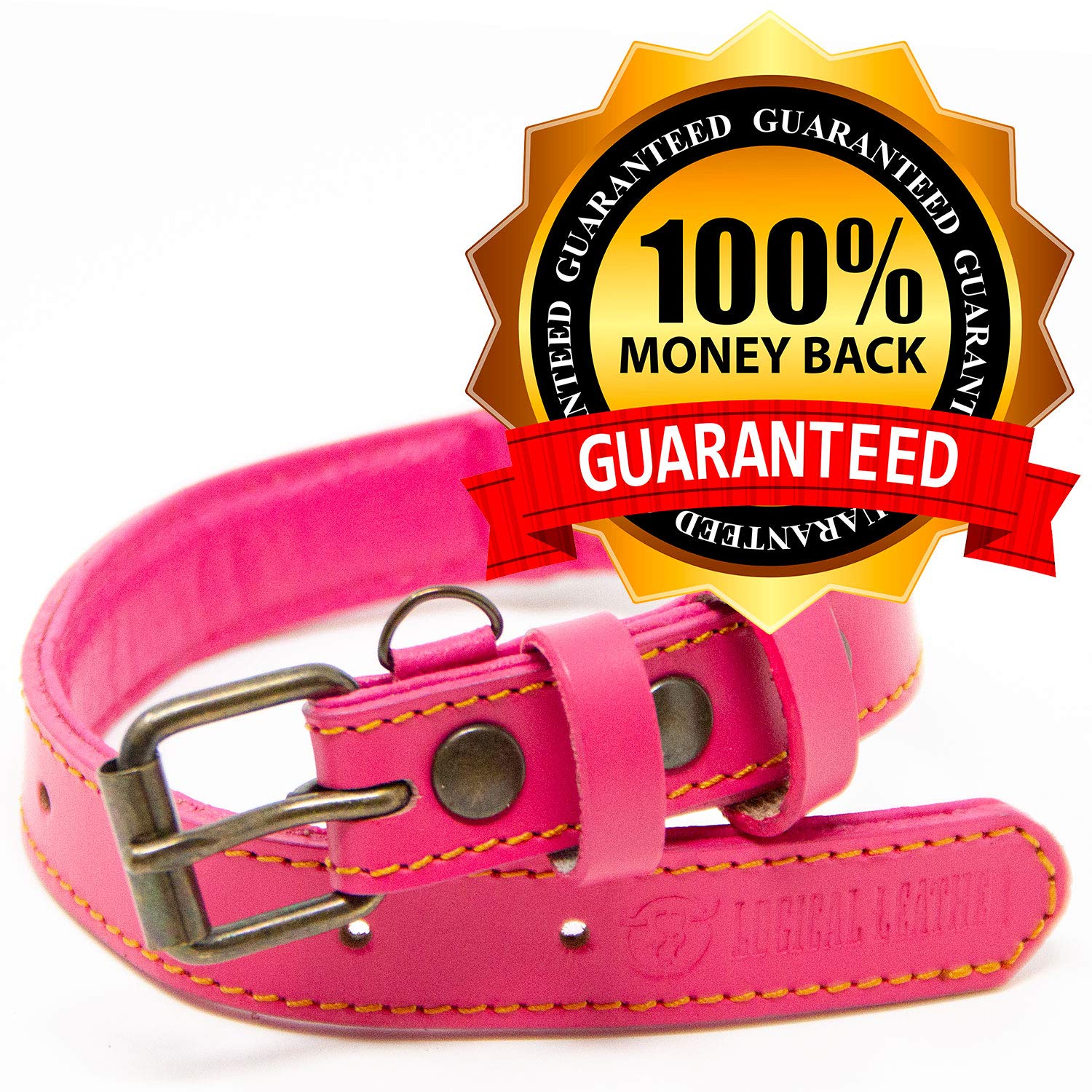 Premium Genuine Leather Dog Collar for Small Dogs - Soft Padded Full Grain Leather, Adjustable & Durable (Pink, Small) - Perfect for Daily Walks, Training & Fashion Accessory