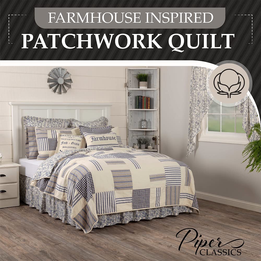 Reversible 100% Cotton Twin Quilt - Patchwork Floral & Gingham Check Design for Boho & Farmhouse Bedrooms | 86x68 Inch | Perfect for Guest Rooms, Dorm Decor & Cozy Bedding