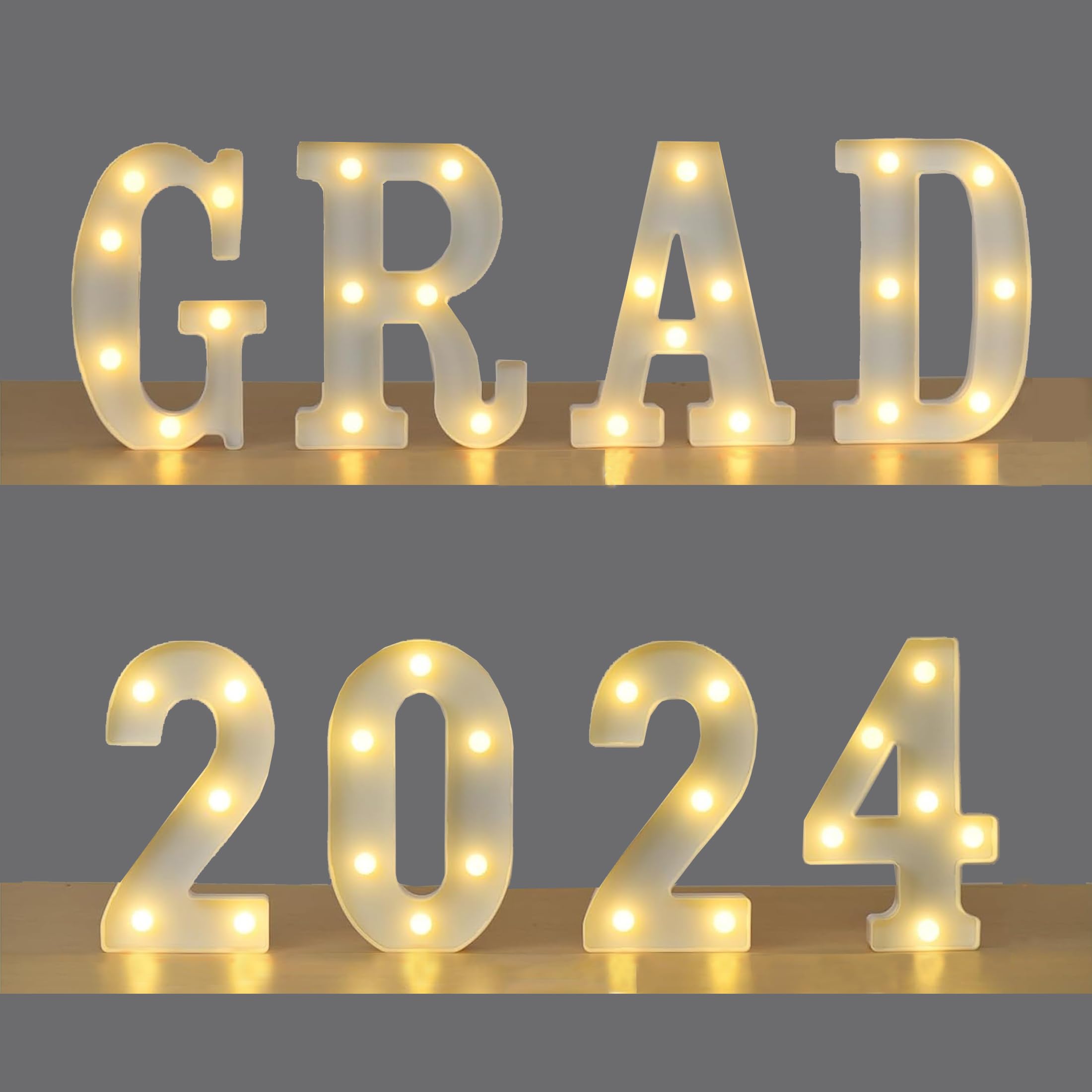 Class of 2024 Graduation Decorations - 8 LED Marquee Light Up Letters 'Grad 2024' for Wall & Table Decor - Perfect for Kindergarten, Preschool, High School & College Graduation Parties - Great for Home, School & Office Celebration Decor