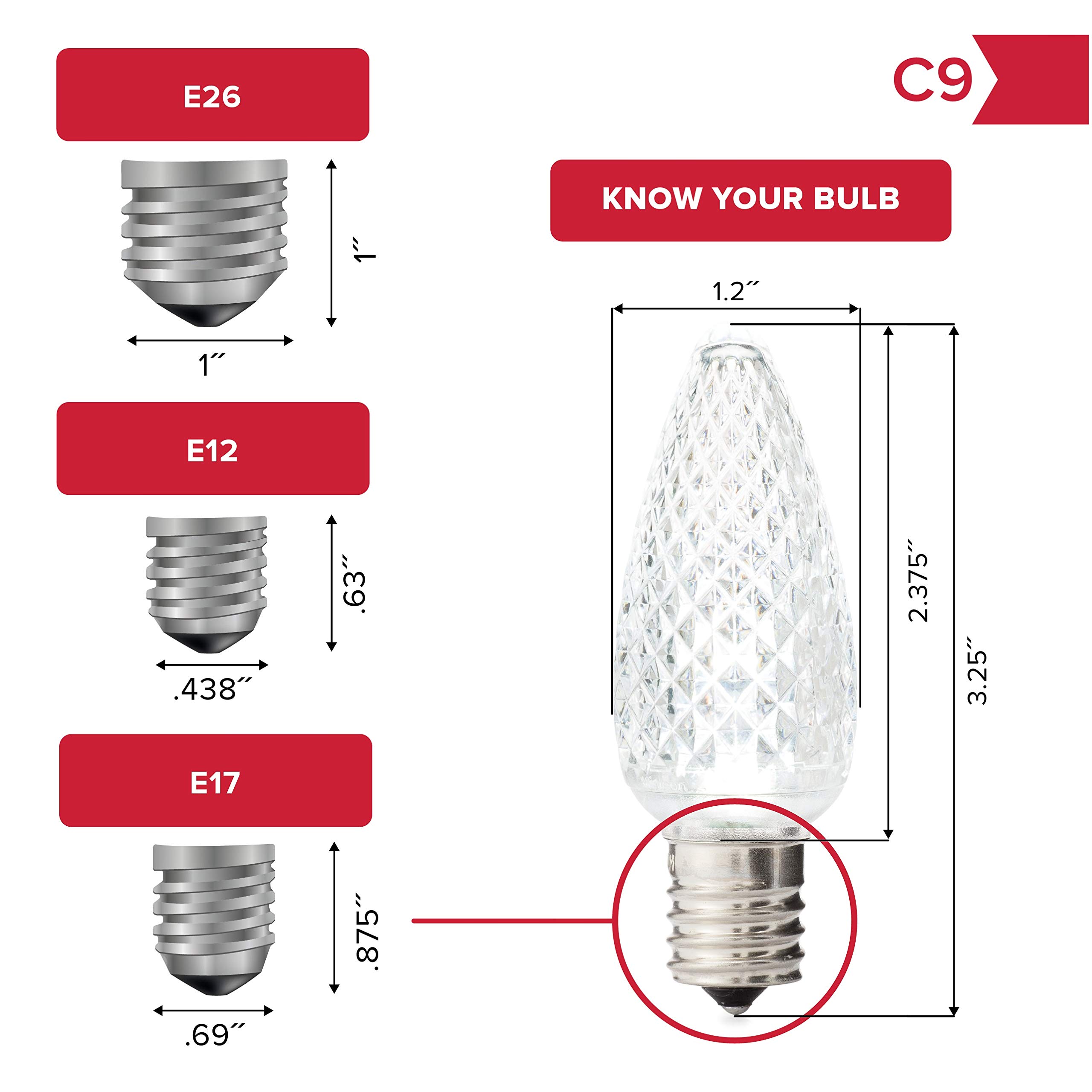 25-Pack Faceted C9 LED Christmas Light Bulbs - Warm White Sun Effect for Indoor & Outdoor Holiday Decor - Durable & Energy-Efficient Replacement Bulbs - Perfect for Christmas Trees, Roof Lines, and Holiday Displays