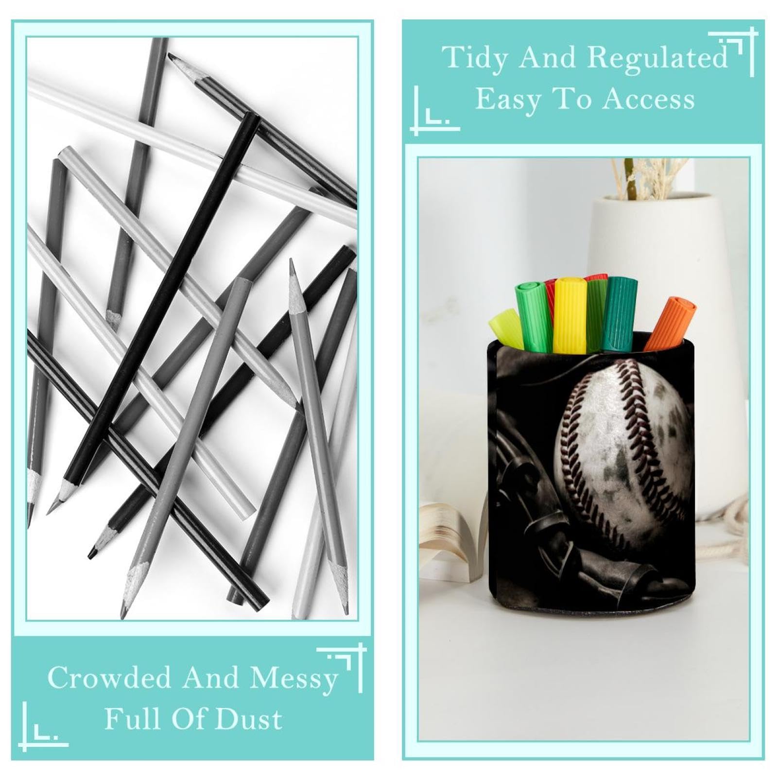 Baseball Pattern Pen Holder & Makeup Brush Organizer - Stylish Desk Pencil Cup for Office, School, and Makeup Vanity | Perfect Gift for Baseball Fans & Stationery Lovers