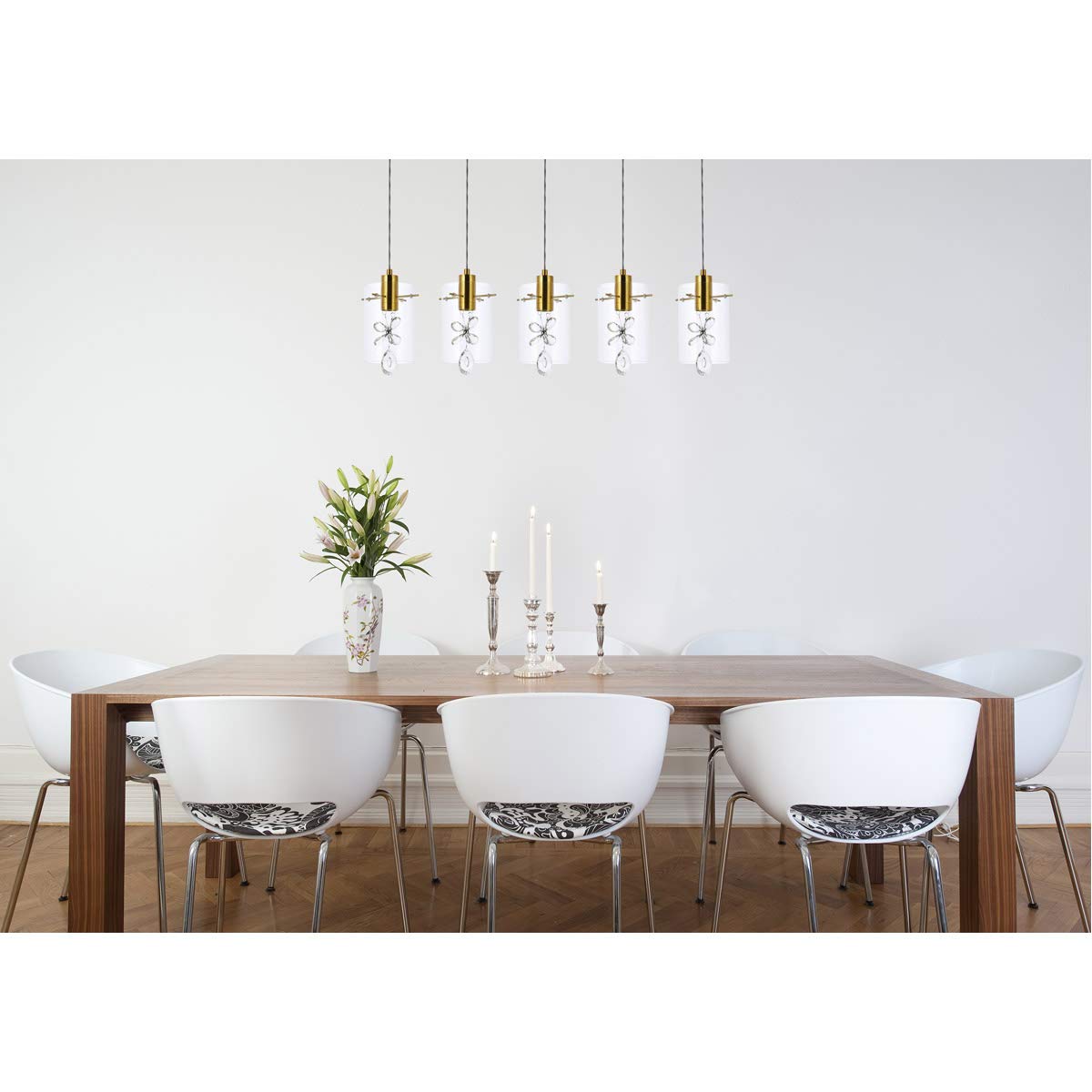 Luxury Hana 5-Light Gold Pendant Light Fixture for Living Room, Kitchen, Bedroom & Hallway - Modern Ceiling Lighting for Dining Room, Foyer & Entryway