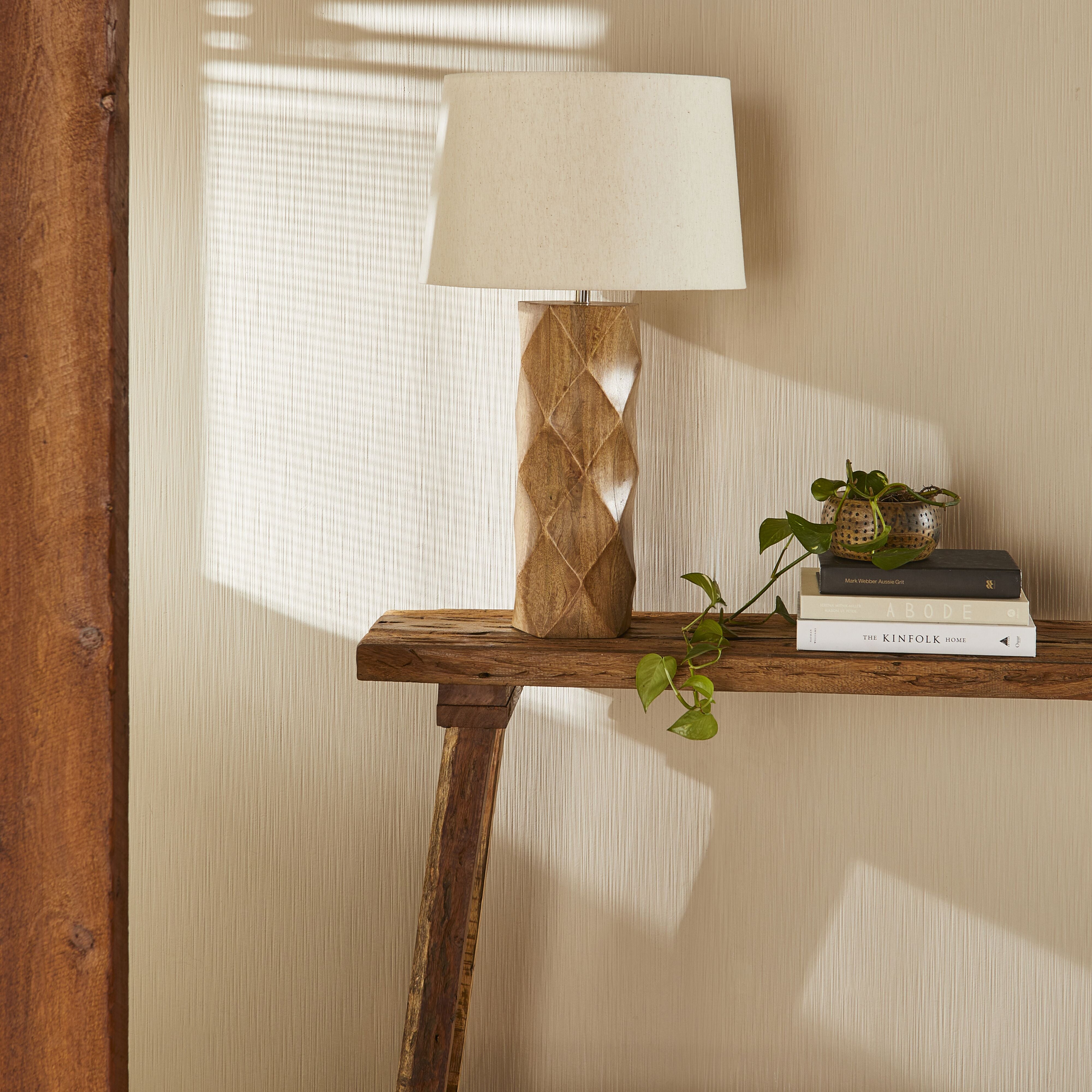 Basma 65cm Wooden Table Lamp - Handcrafted Modern Bedside & Living Room Lighting for Home Decor