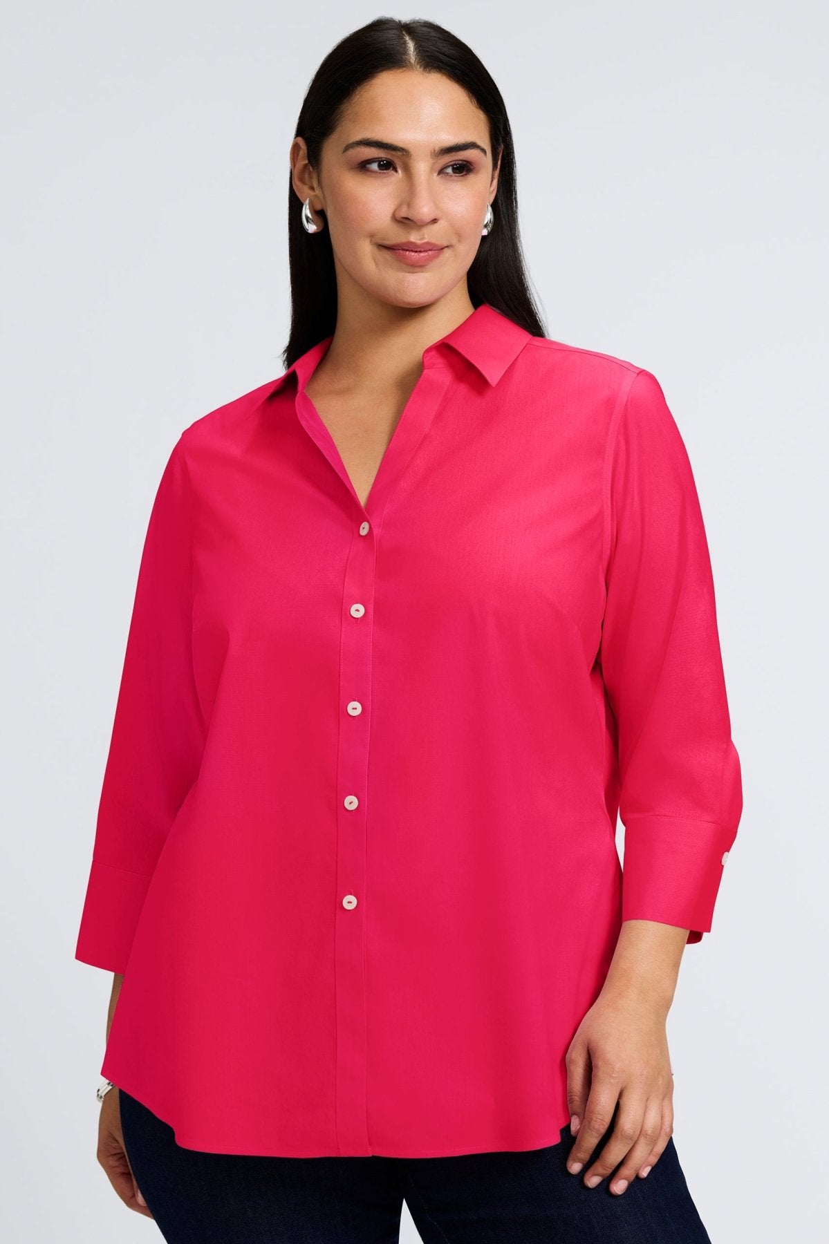 Mary Plus No Iron Stretch 3/4 Sleeve Shirt - Wrinkle-Free Comfort Fit Blouse for Work & Casual Wear | Office, Travel & Everyday Outfits