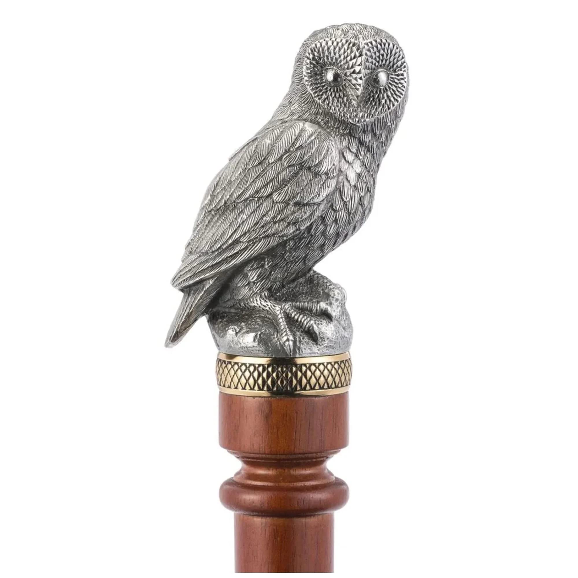 Royal Selangor Handcrafted Woodland Collection Pewter Owl Walking Cane - Elegant Gift for Collectors & Nature Lovers | Perfect for Hiking, Fashion Accessory & Home Decor