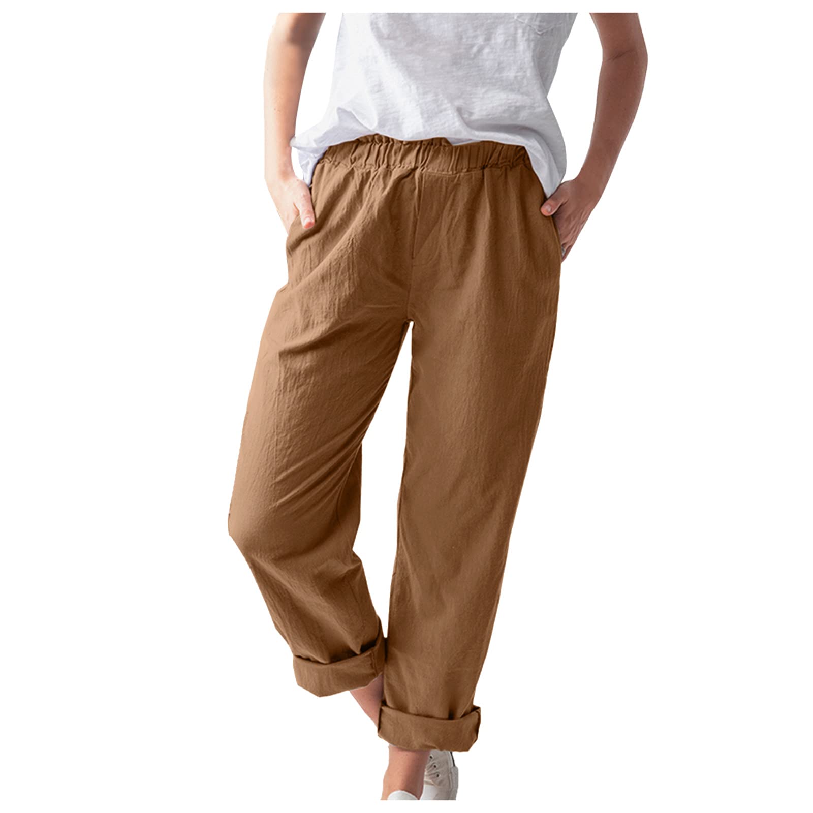 Breathable Linen Wide Leg Pants for Women - High Waisted Cotton Casual Trousers with Pockets | Perfect for Summer, Office, Travel & Everyday Wear