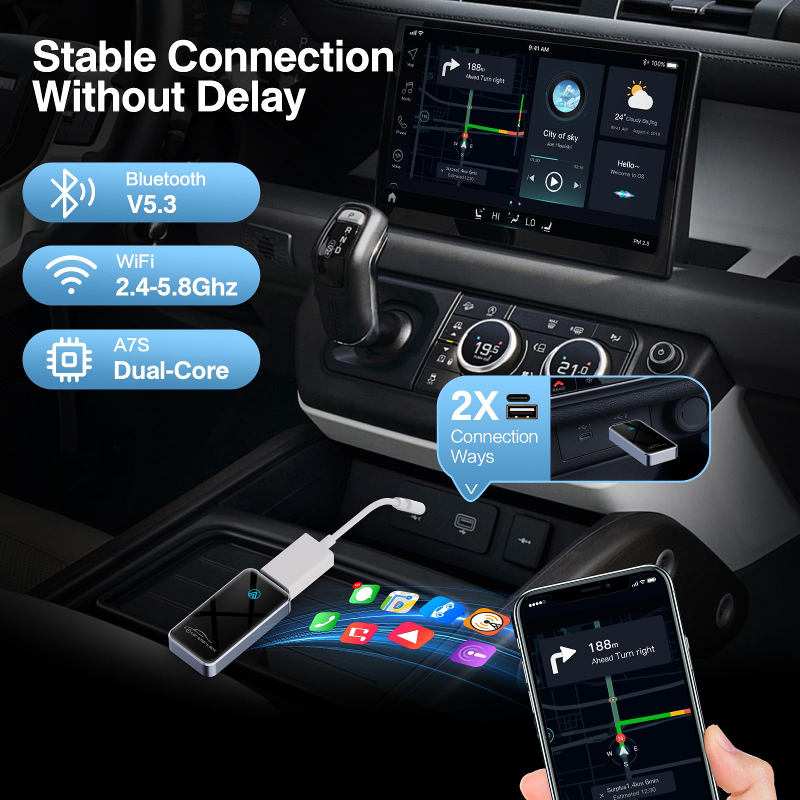 Wireless Android Auto Adapter for Cars 2017+ - Convert Wired to Wireless Android Auto, Plug & Play Dongle Compatible with Android 11+ | Seamless Music Streaming & Hands-Free Navigation for Safer Driving