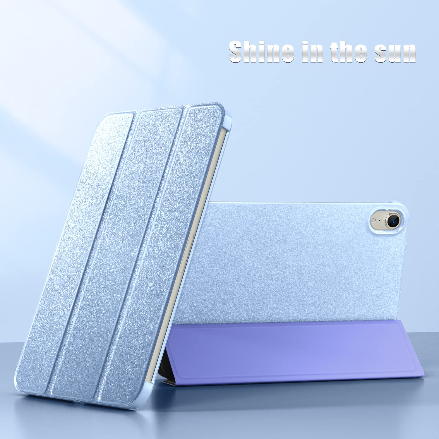 DTTO Premium Silk Pattern Slim Trifold Stand Hard Cover Case for iPad Mini 7 (A17 Pro) 2024 & iPad Mini 6 2021 8.3 Inch | Auto Wake/Sleep | Touch ID Support | Snow Blue | Perfect for Work, Travel & Home Use