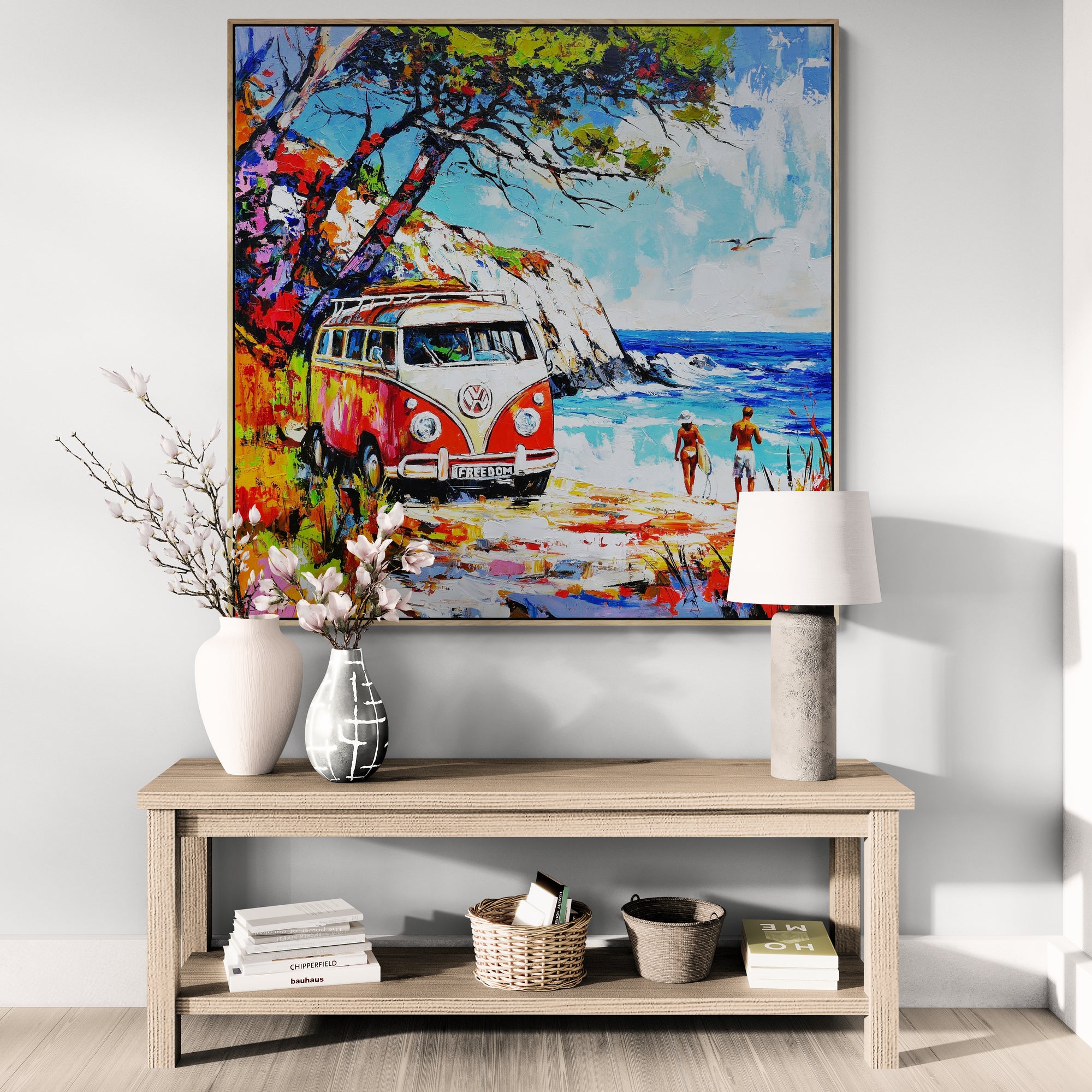 Free Bird 120x120cm Beach Abstract Realism Framed Textured Wall Art Painting - Coastal Home Decor for Living Room, Bedroom & Office