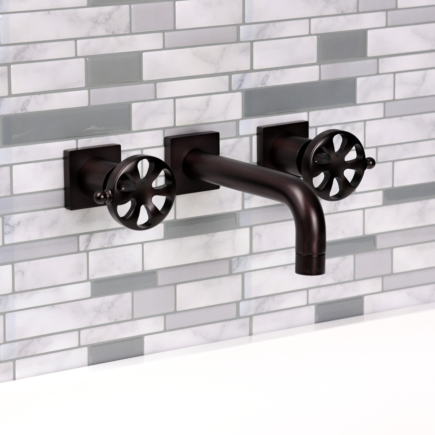 Belknap KS6125RX Oil Rubbed Bronze 3-Hole Wall Mount Bathroom Faucet with Double Handle - Perfect for Modern Bathroom, Powder Room, and Spa Settings