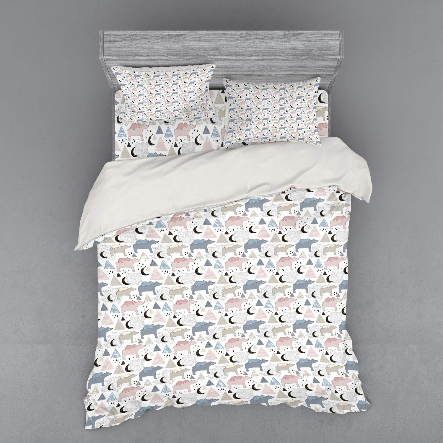 Ambesonne Nature Duvet Cover Set - Polar Bear Mom with Pyramids Moon Dots Design, 3-Piece Queen Size Bedding Set with Sham & Fitted Sheet, Multicolor | Cozy Winter Bedroom Decor for Kids & Adults