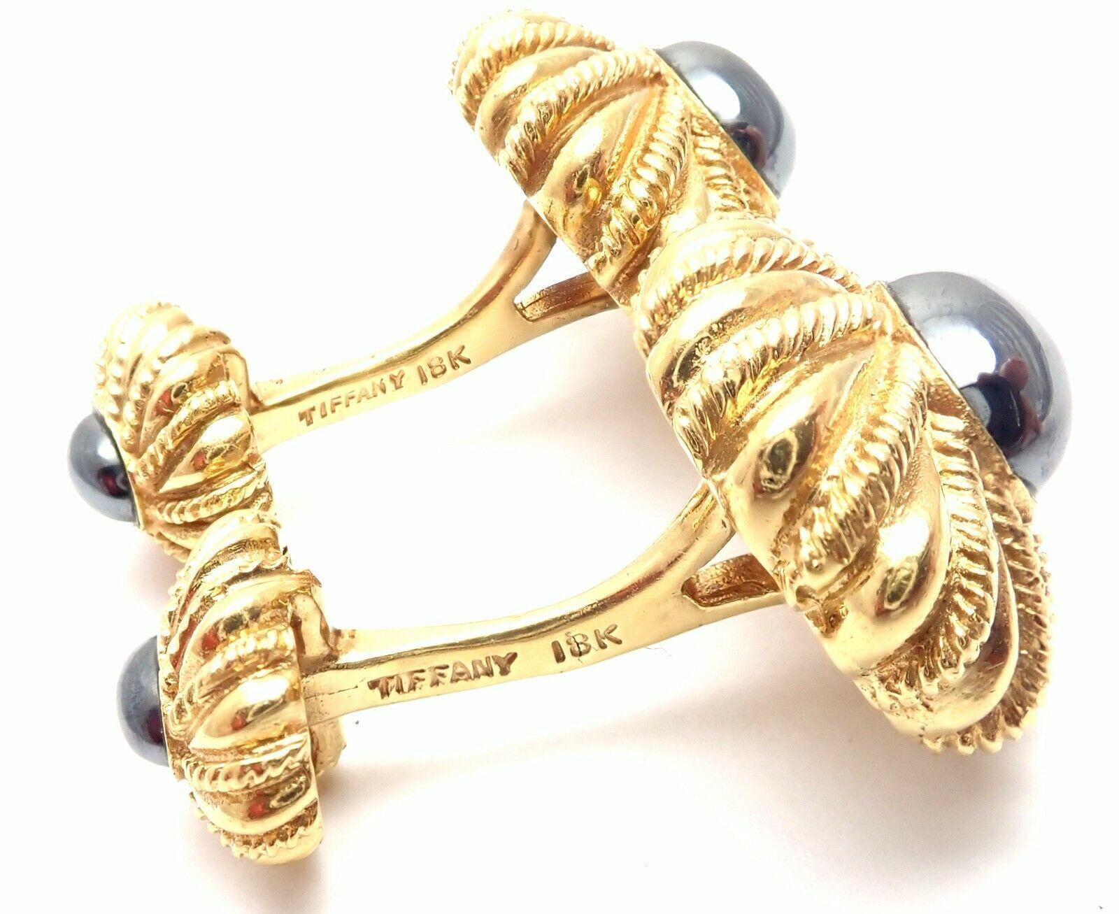 Authentic Tiffany & Co Jean Schlumberger 18k Yellow Gold Hematite Cufflinks for Men - Luxury Dress Shirt Accessories for Weddings & Formal Events