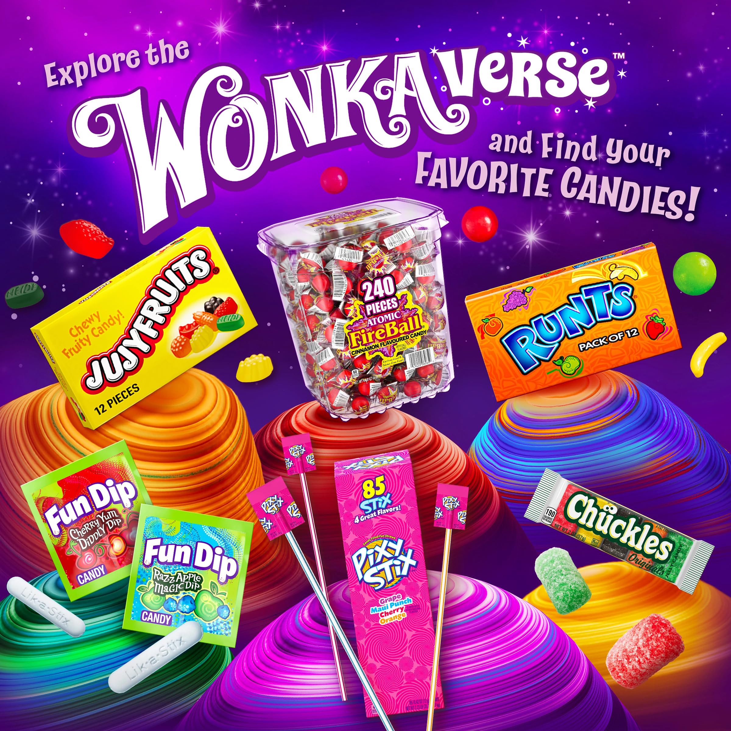 Wonka Everlasting Gobstopper Jawbreaker Candy - 5 oz Pack (12 Count) | Fun Party Favors, Halloween Treats & Movie Night Snacks
