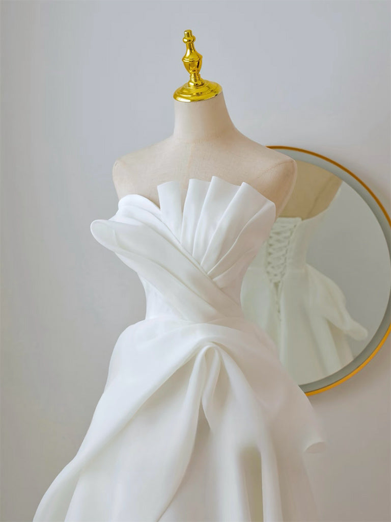 Elegant A-Line White Organza Long Prom Dress - Formal Evening Gown for Homecoming, Wedding, and Special Occasions