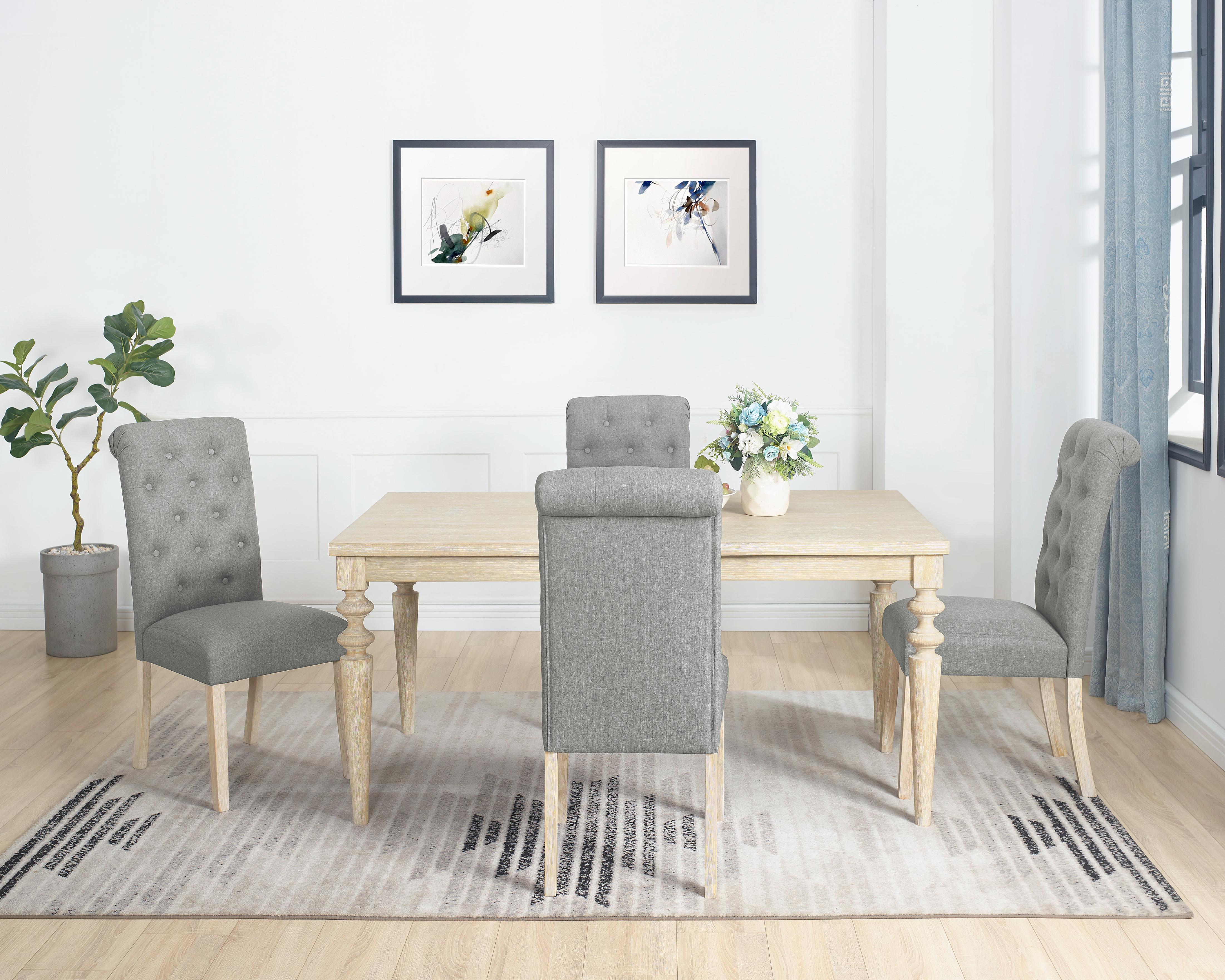 Roundhill Furniture Amonia 5-Piece Dining Set - Turned Leg Dining Table with 4 Tufted Upholstered Chairs for Kitchen, Dining Room, and Small Spaces